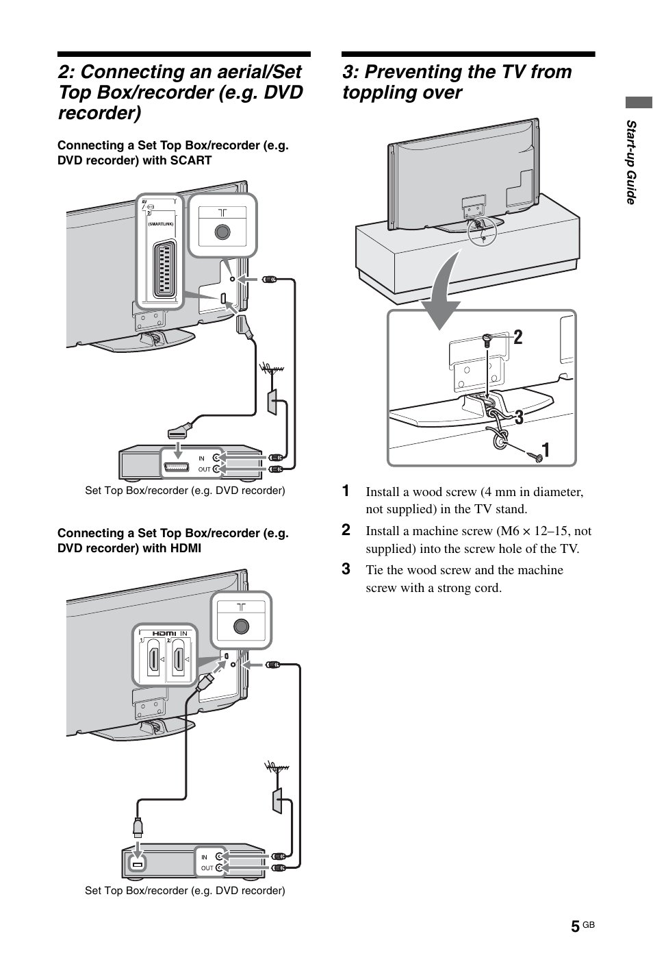 Preventing the tv from toppling over | Sony KDL-46X4500 User Manual | Page 5 / 188