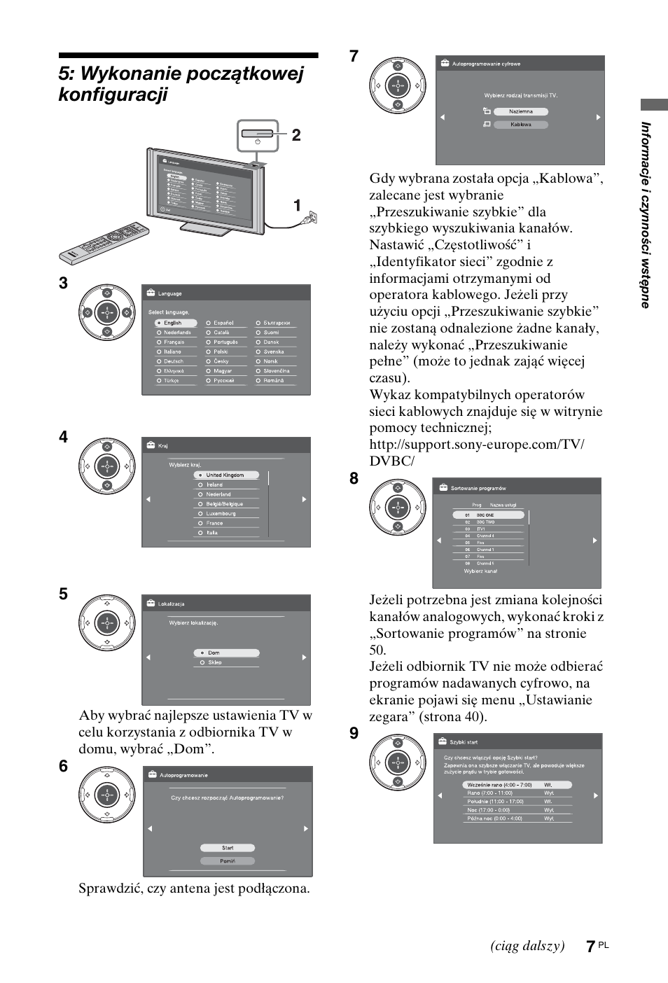 Wykonanie początkowej konfiguracji | Sony KDL-46X4500 User Manual | Page 63 / 188