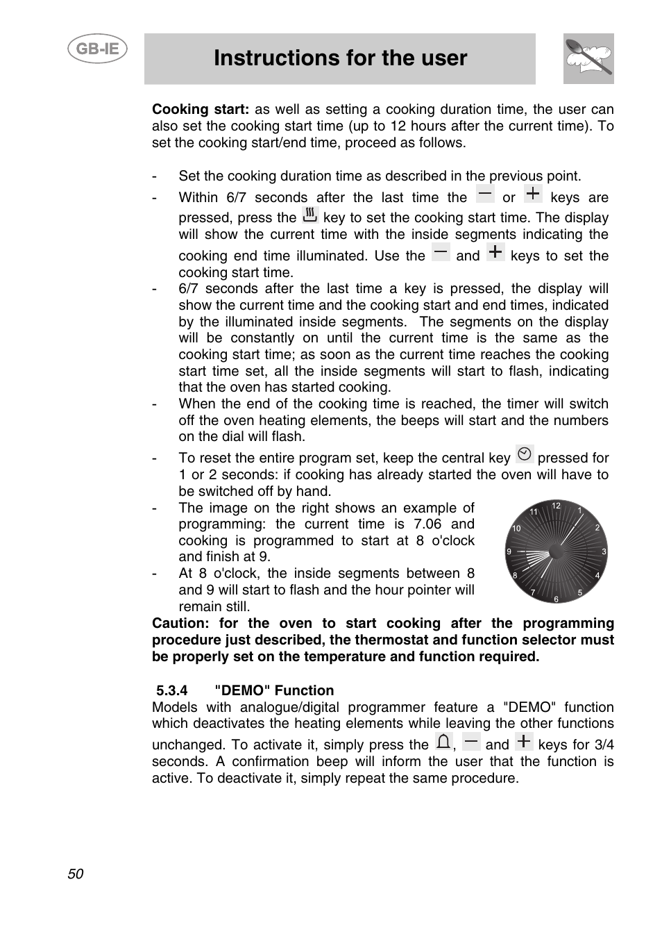 4 "demo" function, Instructions for the user | Smeg A1-6 User Manual | Page 16 / 31
