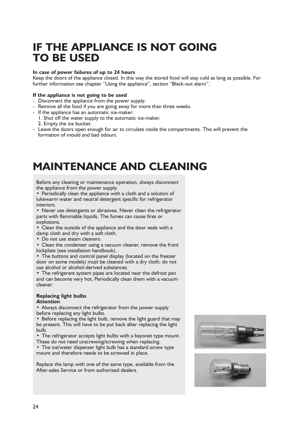 If the appliance is not going to be used, Maintenance and cleaning | Smeg American Style Fridge Freezer FA550X2 User Manual | Page 4 / 18