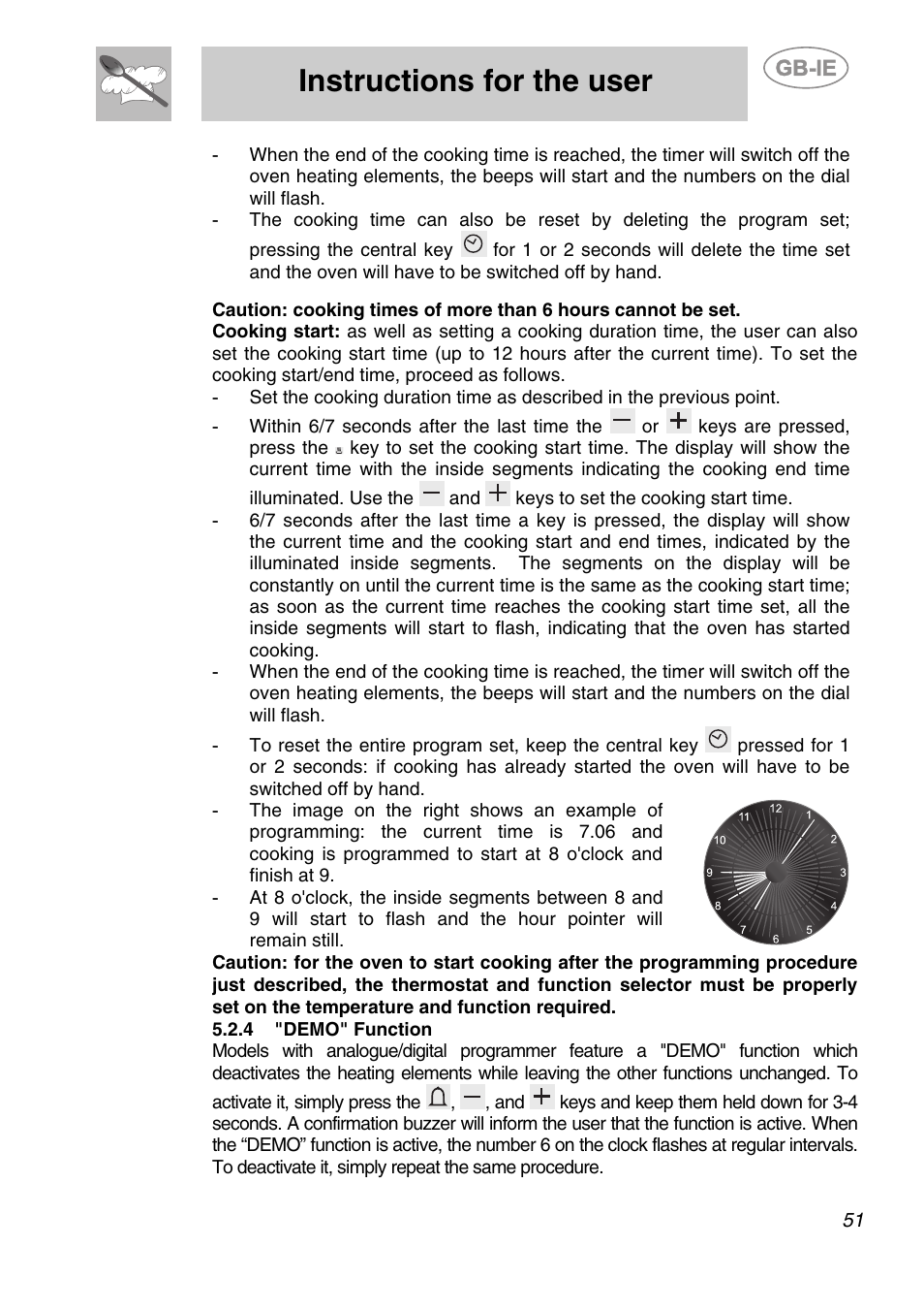 4 "demo" function, Instructions for the user | Smeg A2-6 User Manual | Page 15 / 32