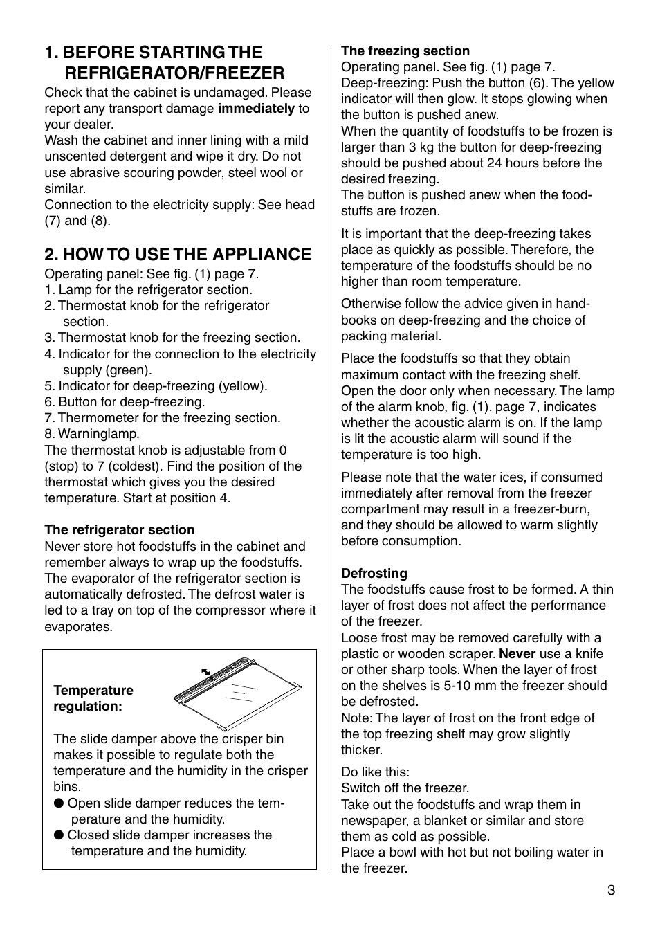 Before starting the refrigerator/freezer, How to use the appliance | Smeg UKFC40RX3 User Manual | Page 3 / 9