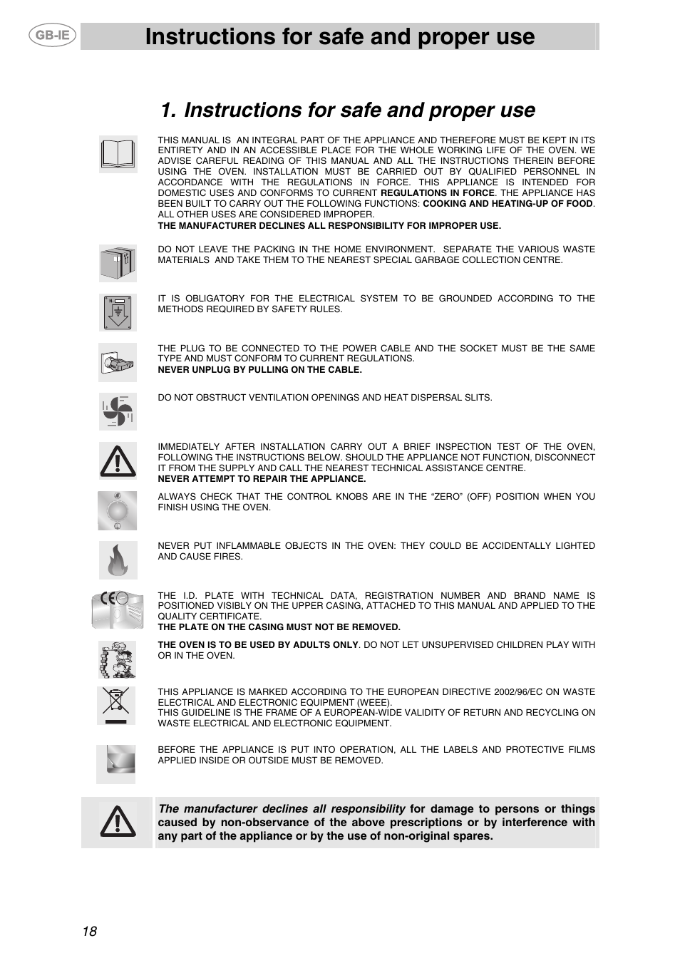 Instructions for safe and proper use | Smeg F67-7 User Manual | Page 2 / 14