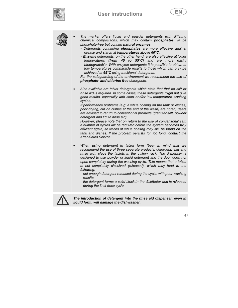 User instructions | Smeg DW1410 User Manual | Page 18 / 31