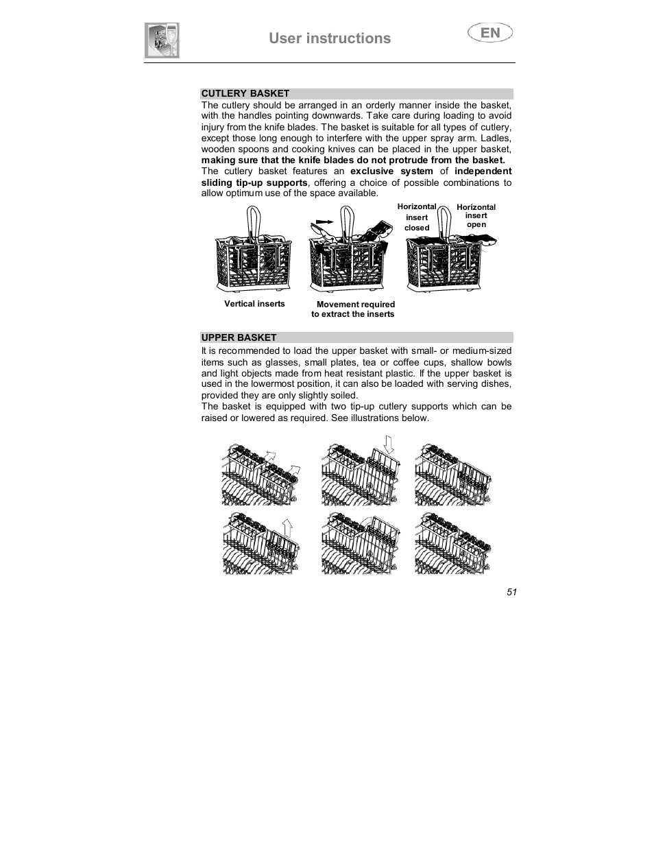 User instructions | Smeg DW1410 User Manual | Page 22 / 31