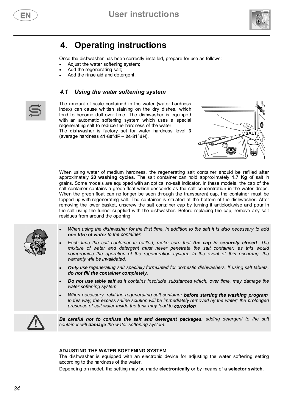 User instructions, Operating instructions | Smeg DWI614 User Manual | Page 13 / 27