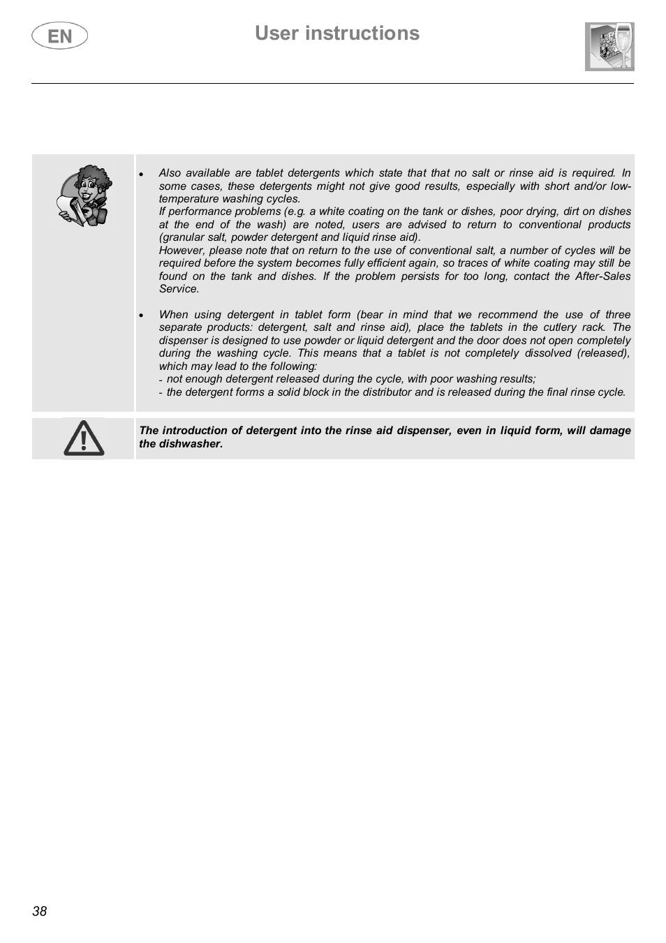 User instructions | Smeg DWI614 User Manual | Page 17 / 27