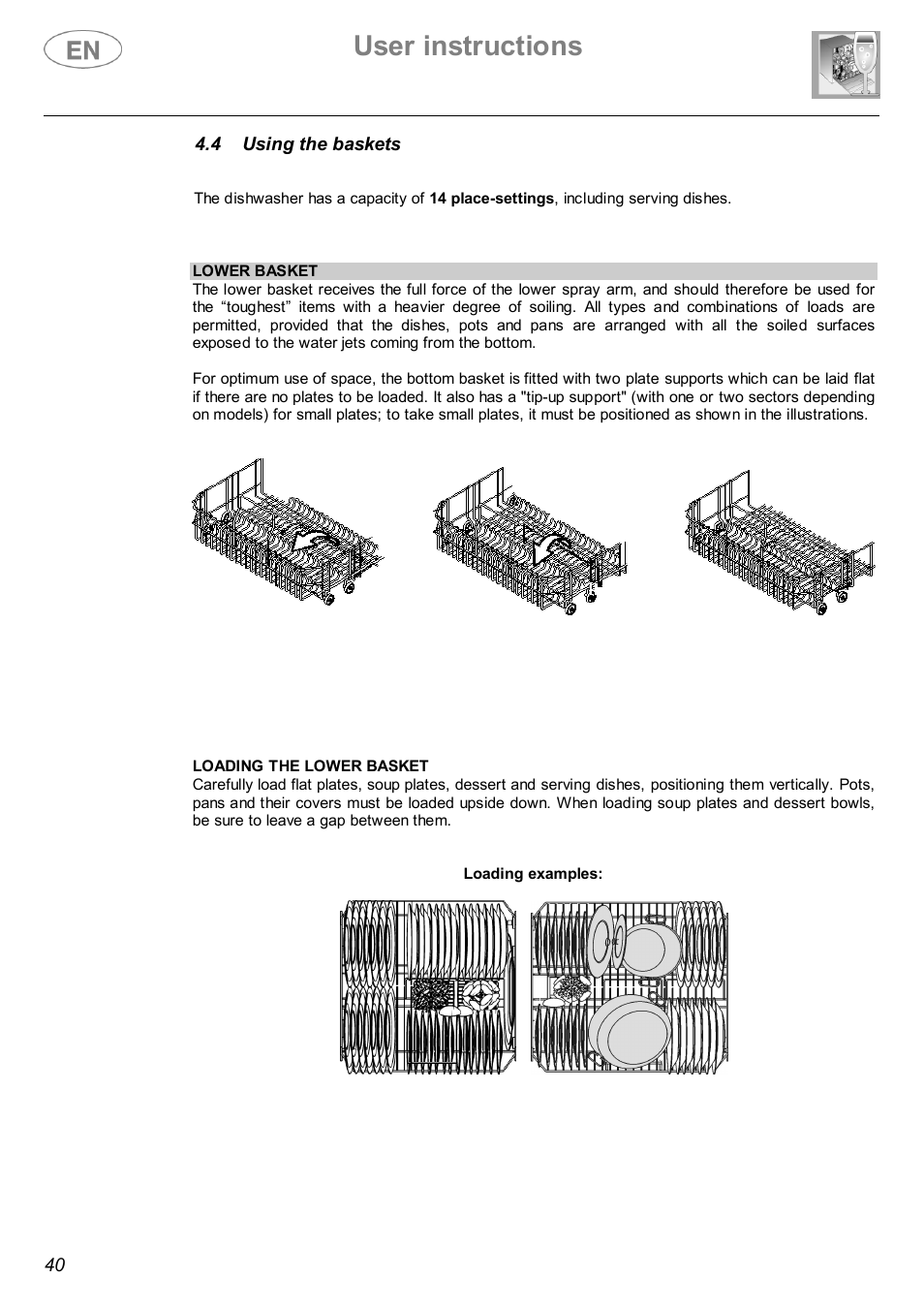 User instructions | Smeg DWI614 User Manual | Page 19 / 27