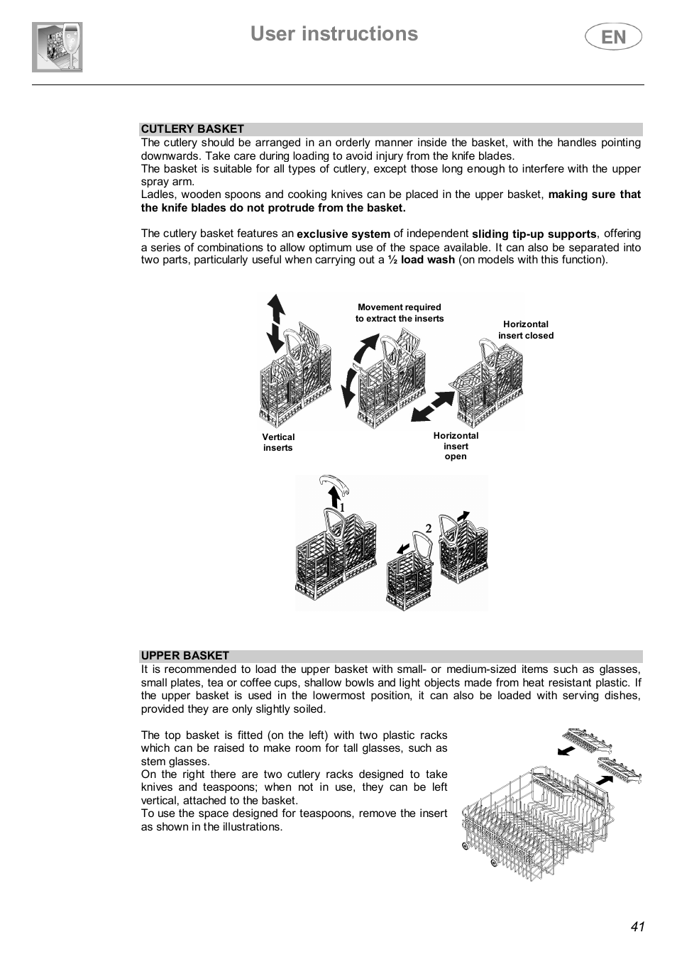User instructions | Smeg DWI614 User Manual | Page 20 / 27