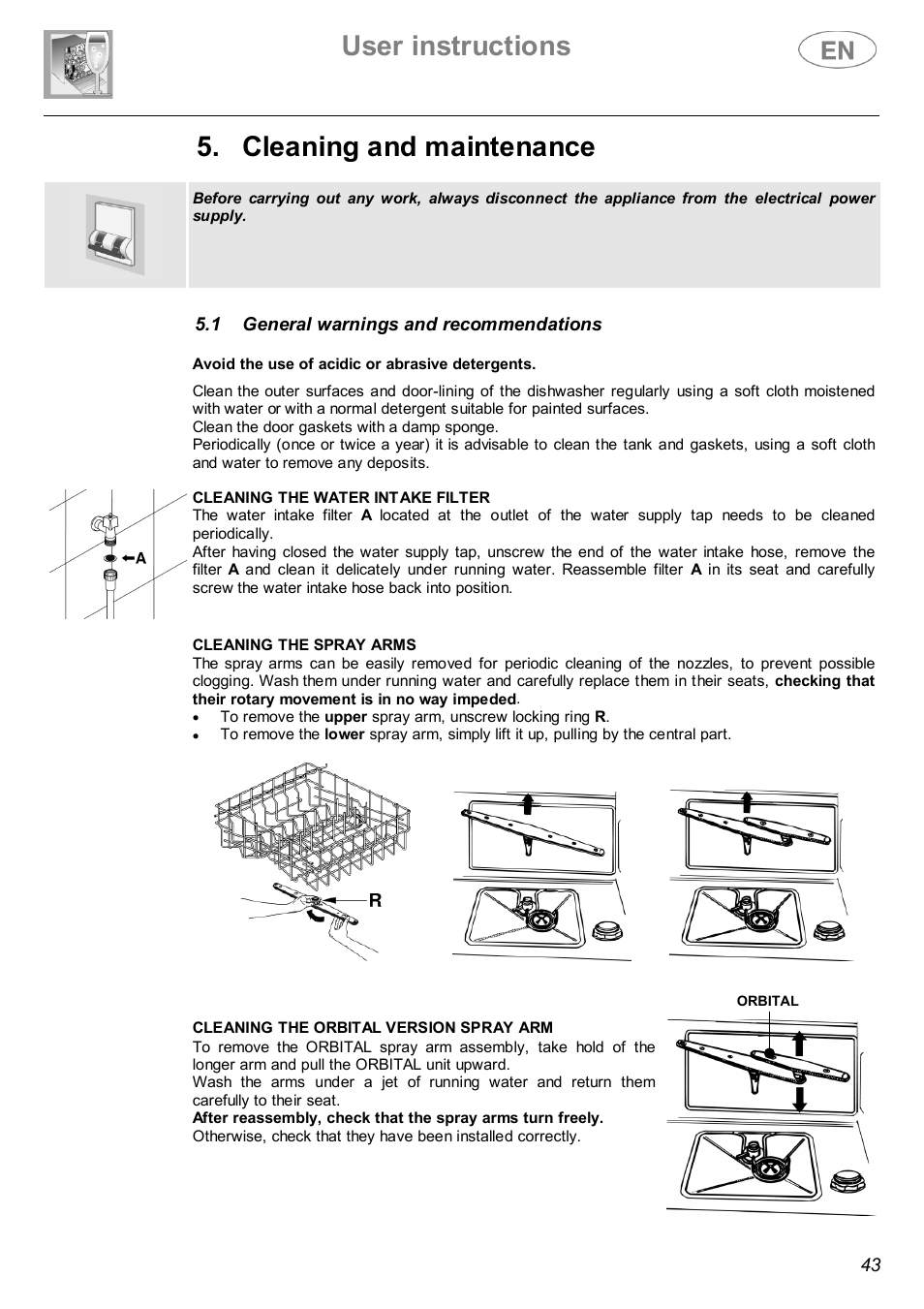 User instructions, Cleaning and maintenance | Smeg DWI614 User Manual | Page 22 / 27