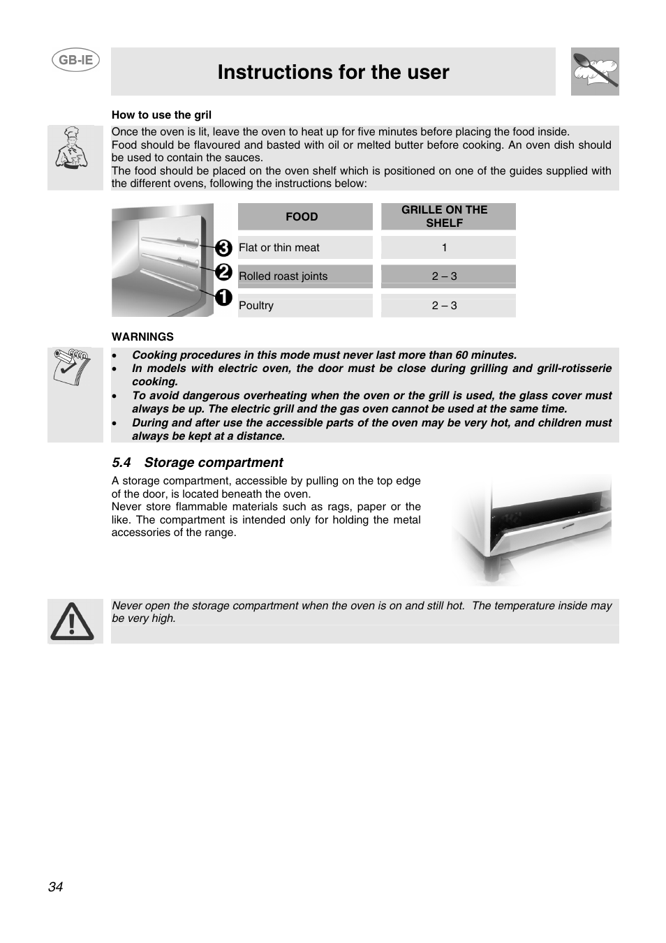 Instructions for the user, 4 storage compartment | Smeg SID61MFX5 User Manual | Page 13 / 17