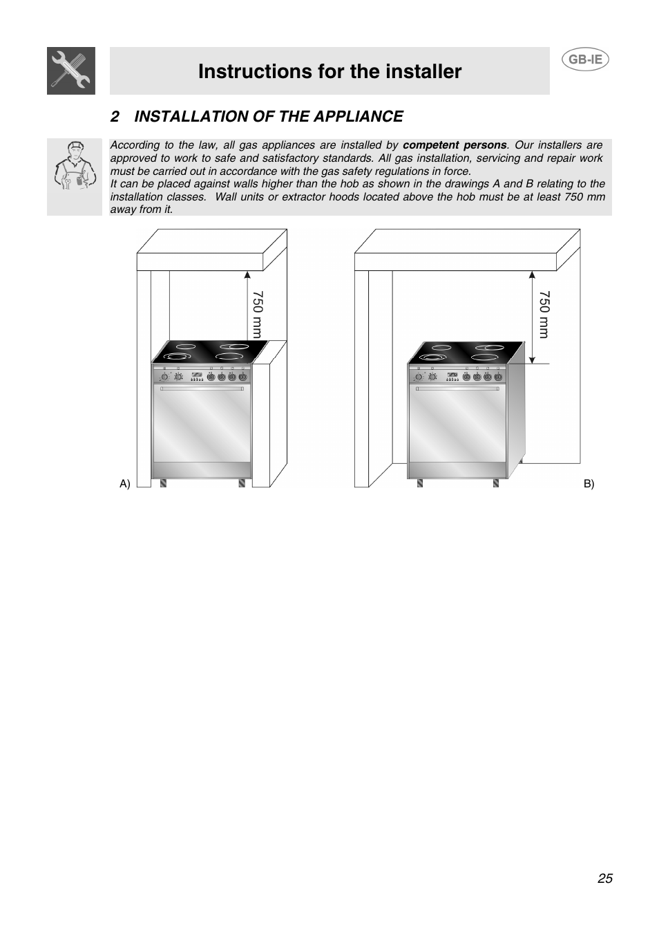 Instructions for the installer, 2installation of the appliance | Smeg SID61MFX5 User Manual | Page 4 / 17