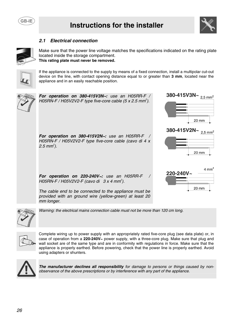 Instructions for the installer | Smeg SID61MFX5 User Manual | Page 5 / 17