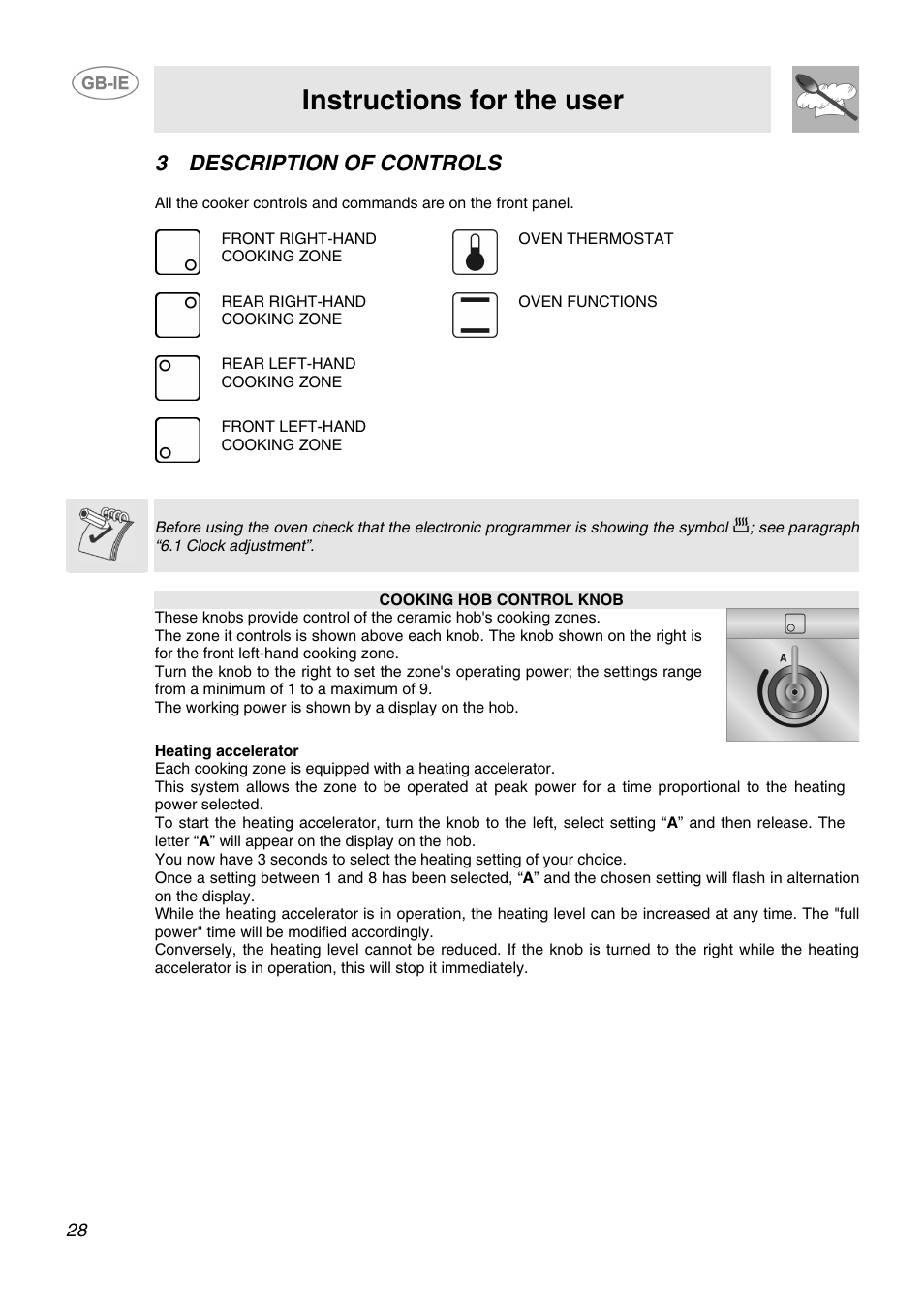 Instructions for the user, 3description of controls | Smeg SID61MFX5 User Manual | Page 7 / 17