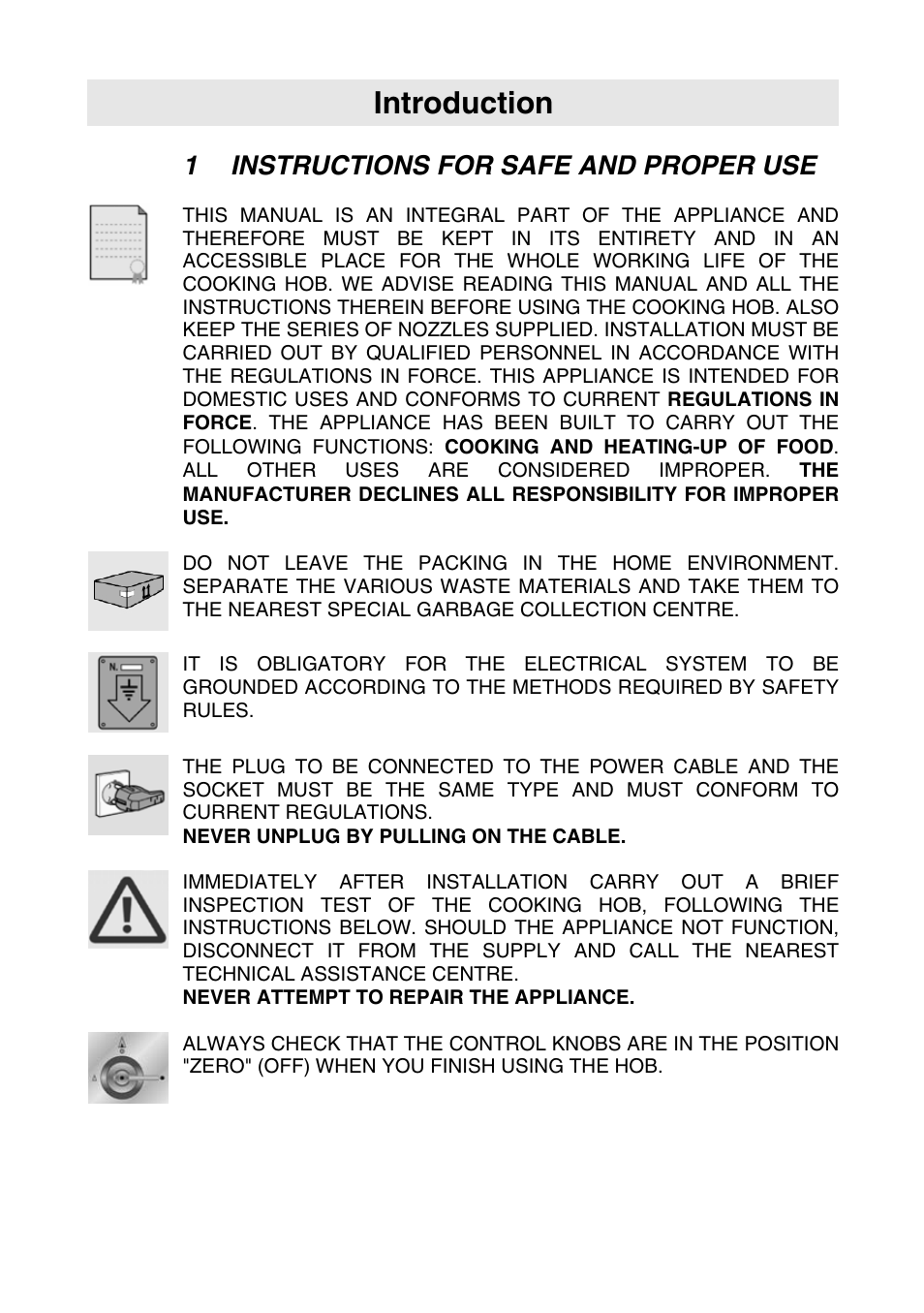 1 instructions for safe and proper use, Instructions for safe and proper use, Introduction | Smeg SER63LPG3 User Manual | Page 2 / 20