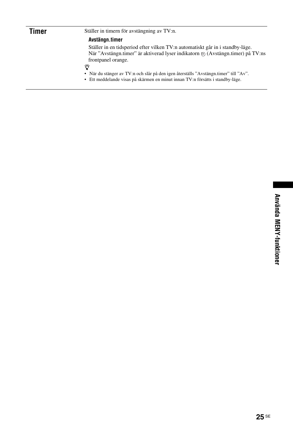 Sidan 25), Se sidan 25, Timer | Sony KDL-26 L4000 User Manual | Page 121 / 227