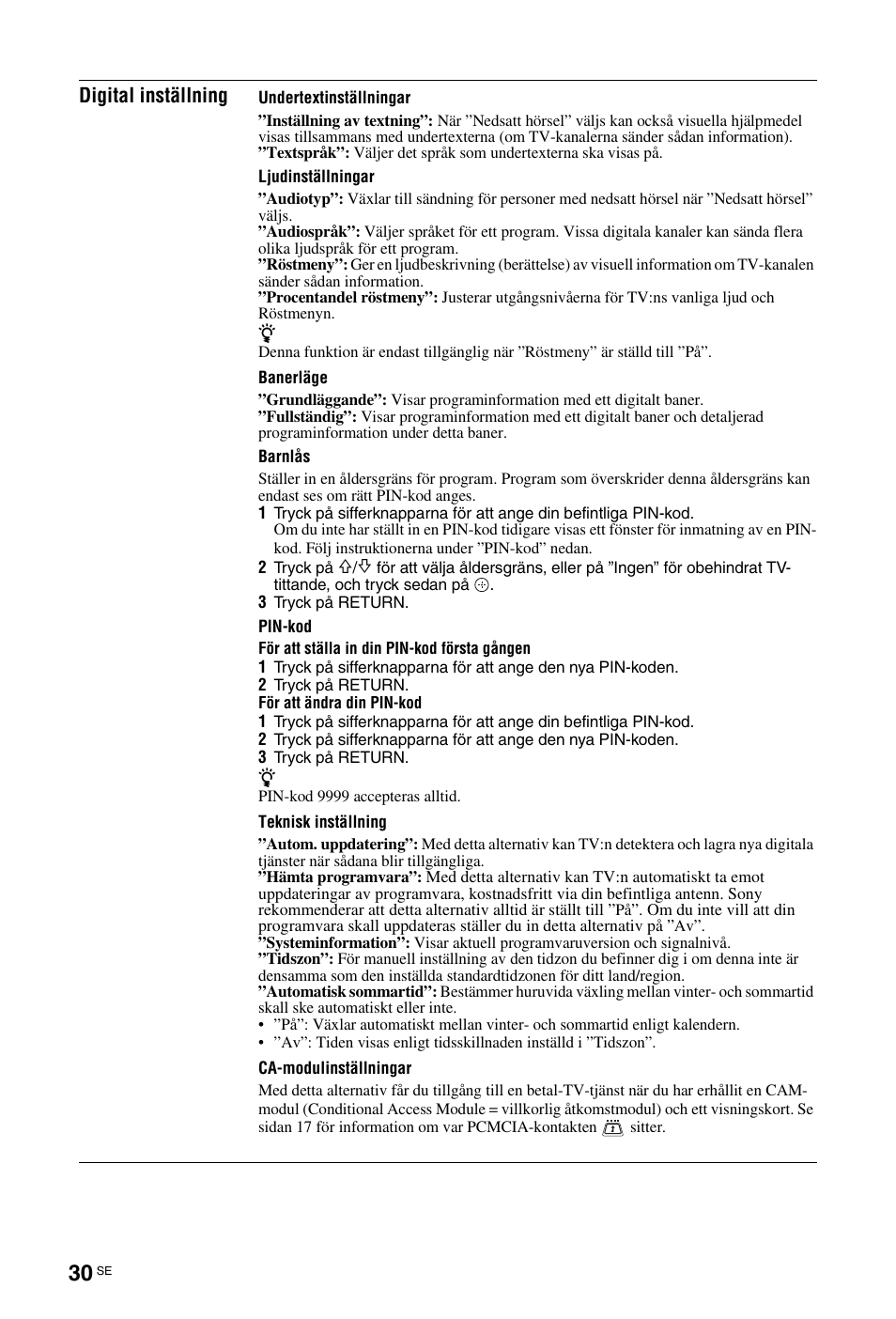 Se sidan 30 | Sony KDL-26 L4000 User Manual | Page 126 / 227