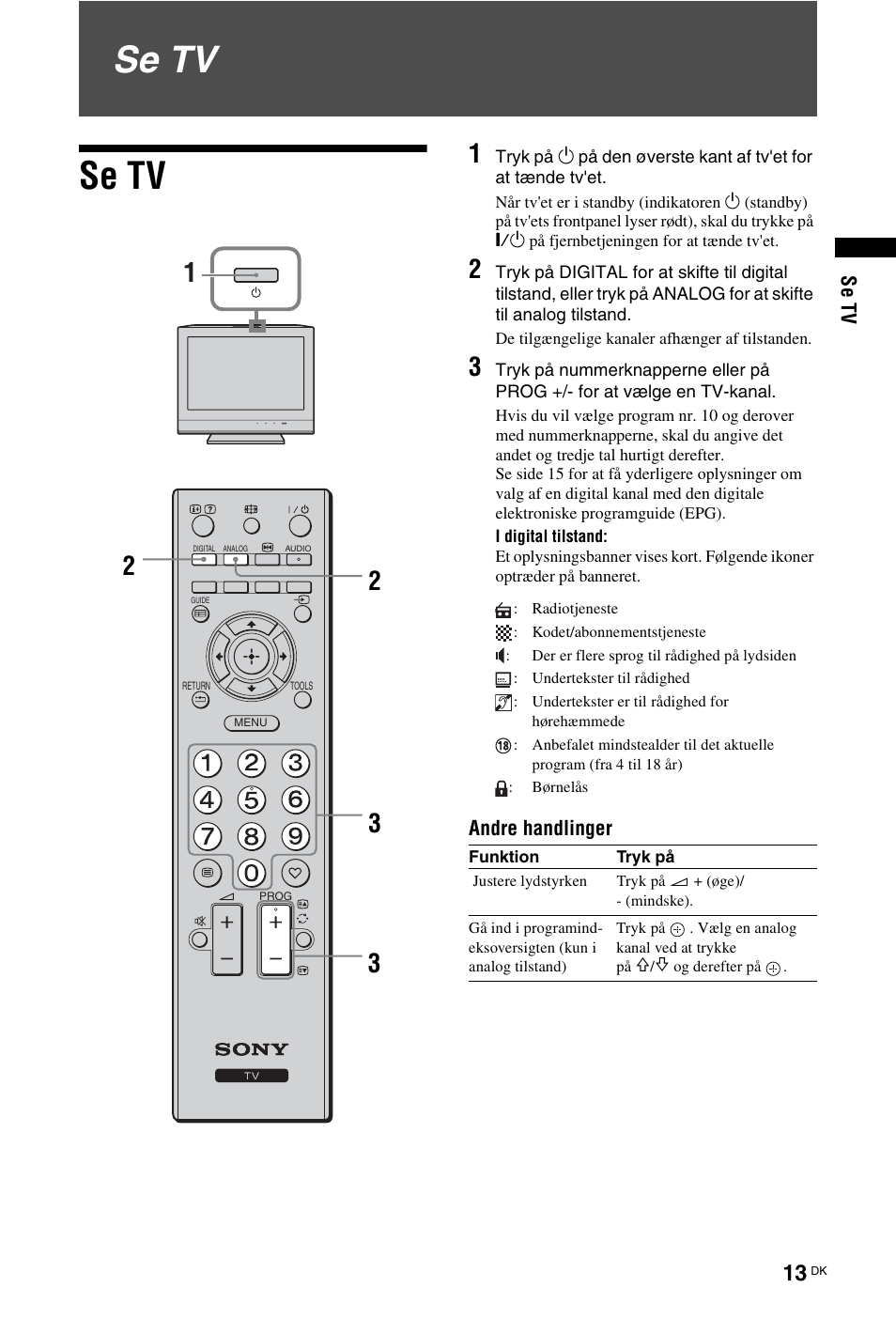 Se tv, Side 13) | Sony KDL-26 L4000 User Manual | Page 13 / 227