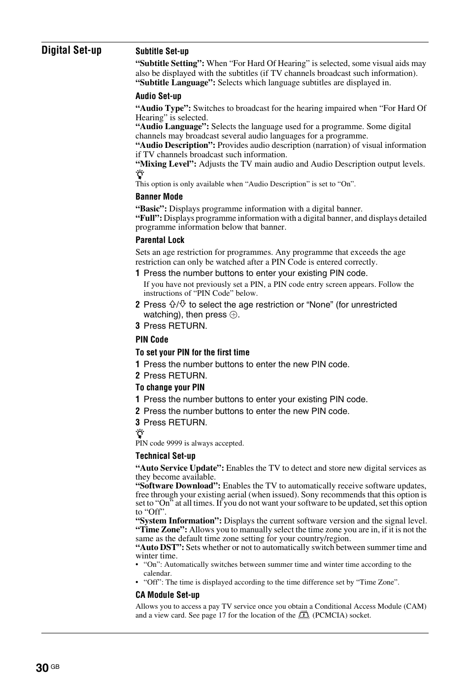 Digital set-up | Sony KDL-26 L4000 User Manual | Page 158 / 227