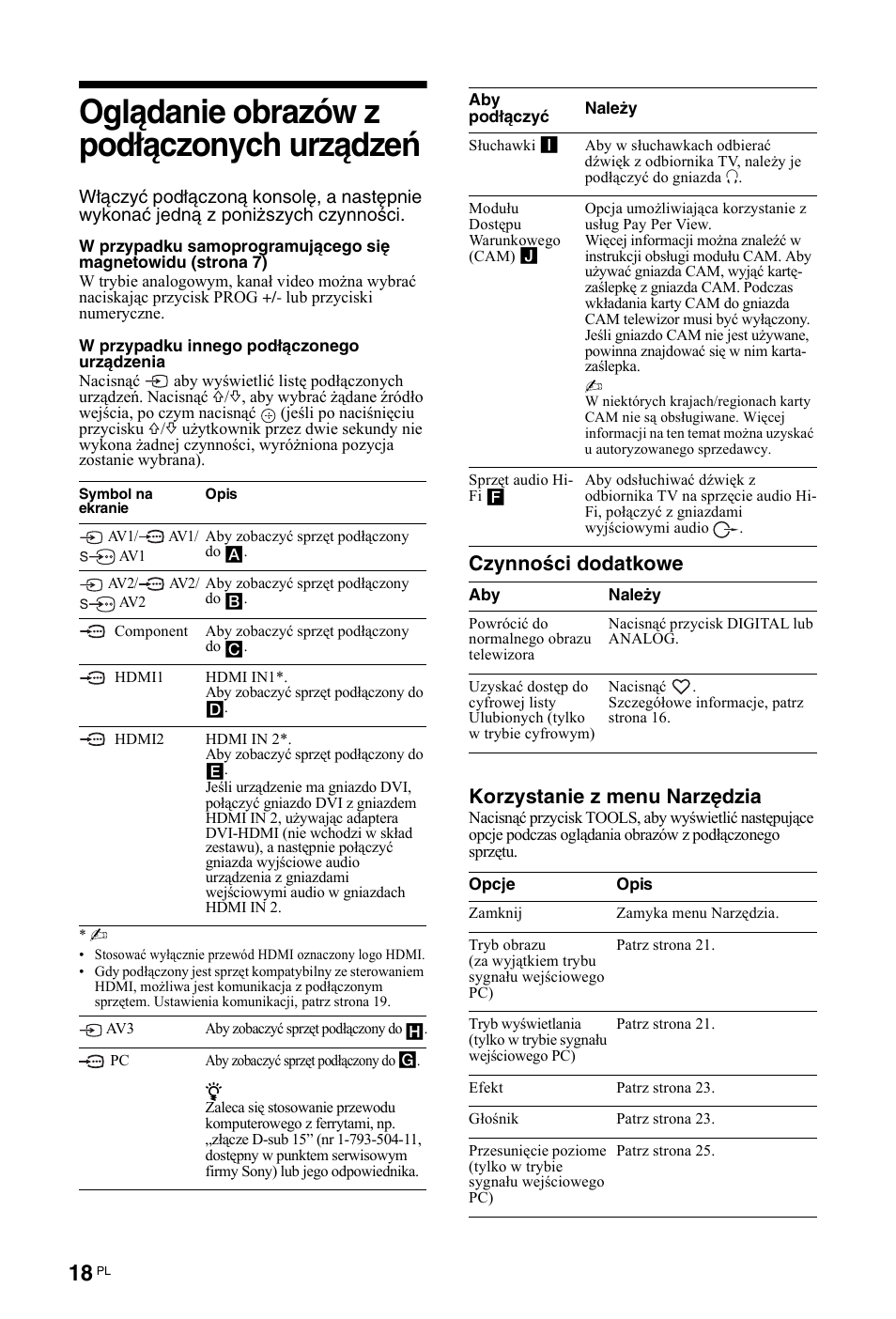 Oglądanie obrazów z podłączonych urządzeń, Czynności dodatkowe korzystanie z menu narzędzia | Sony KDL-26 L4000 User Manual | Page 178 / 227