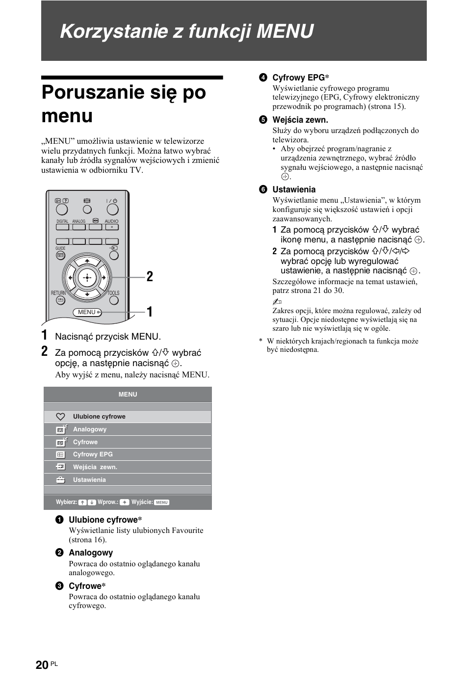 Korzystanie z funkcji menu, Poruszanie się po menu, Korzystanie z funkcji menu poruszanie się po menu | Sony KDL-26 L4000 User Manual | Page 180 / 227