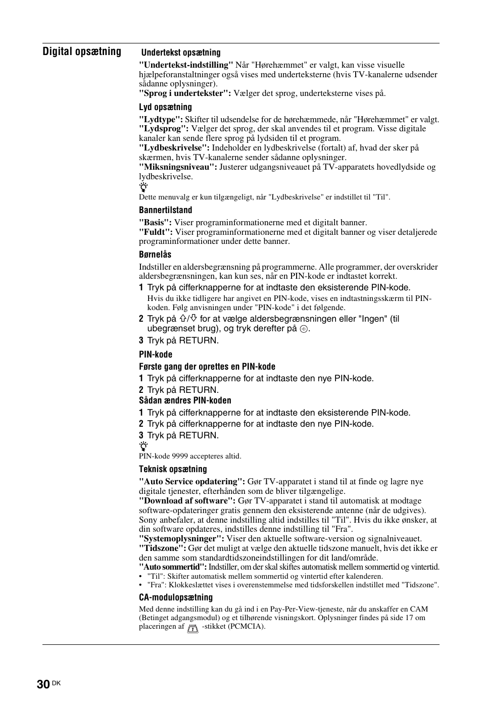 Se side 30, Digital opsætning | Sony KDL-26 L4000 User Manual | Page 30 / 227