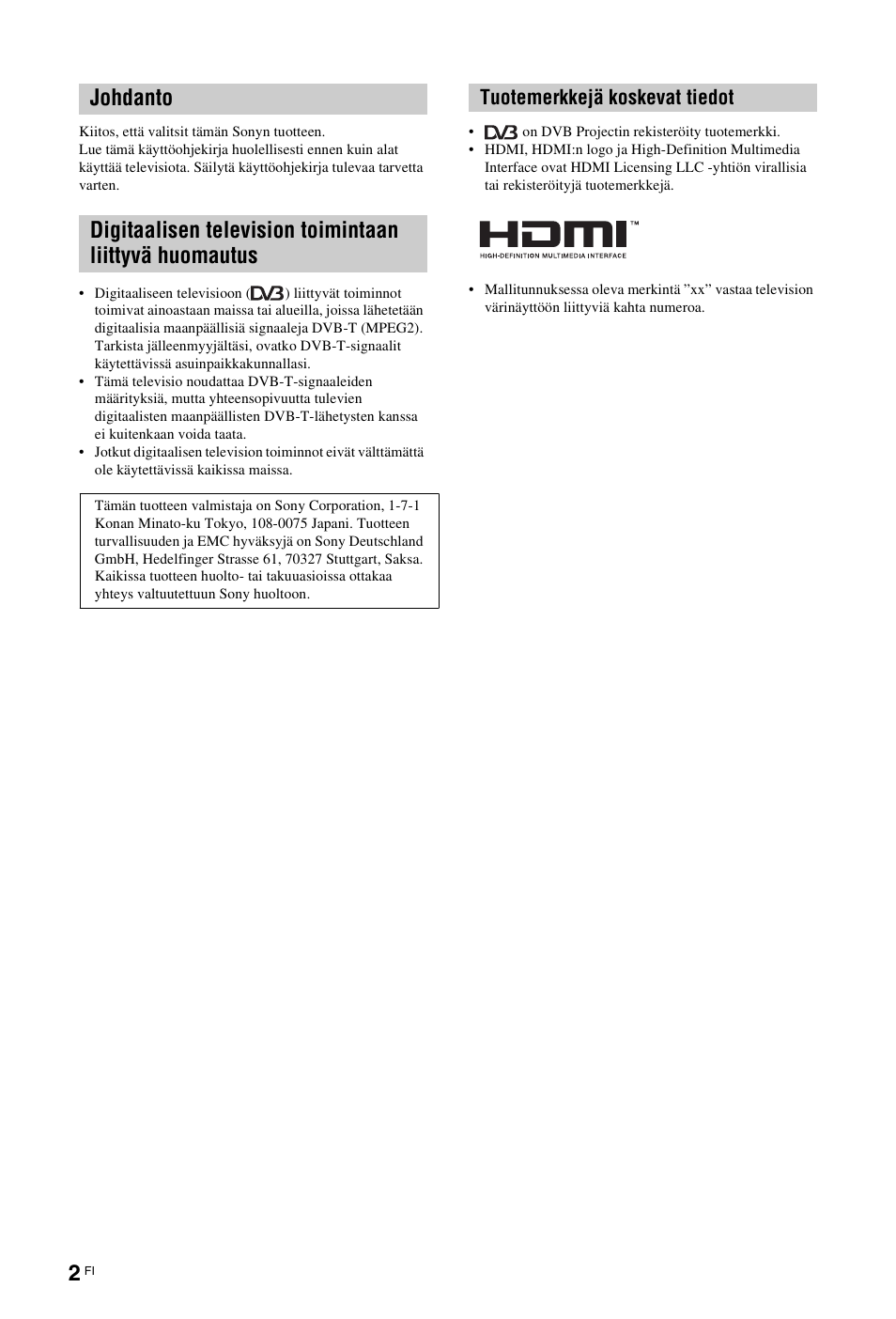 Tuotemerkkejä koskevat tiedot | Sony KDL-26 L4000 User Manual | Page 34 / 227