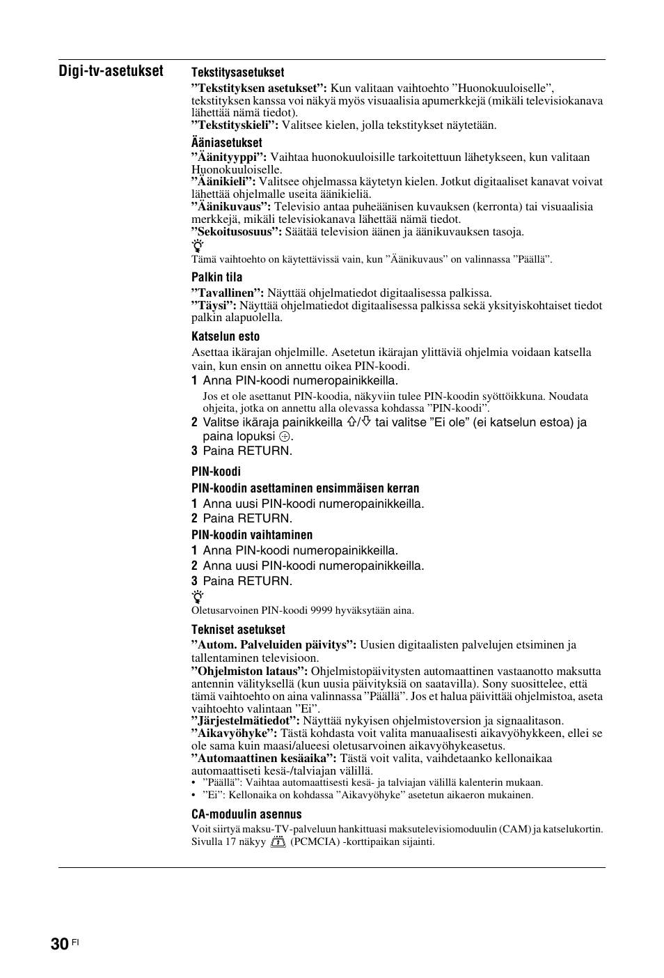 Katso sivua 30, Digi-tv-asetukset | Sony KDL-26 L4000 User Manual | Page 62 / 227