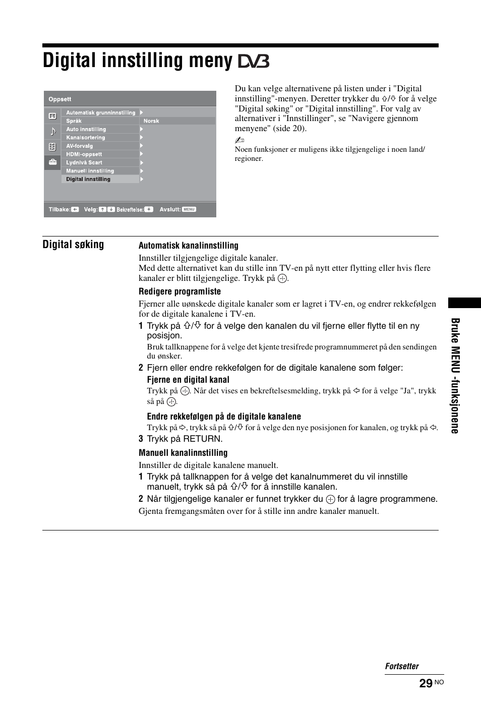 Digital innstilling meny | Sony KDL-26 L4000 User Manual | Page 93 / 227