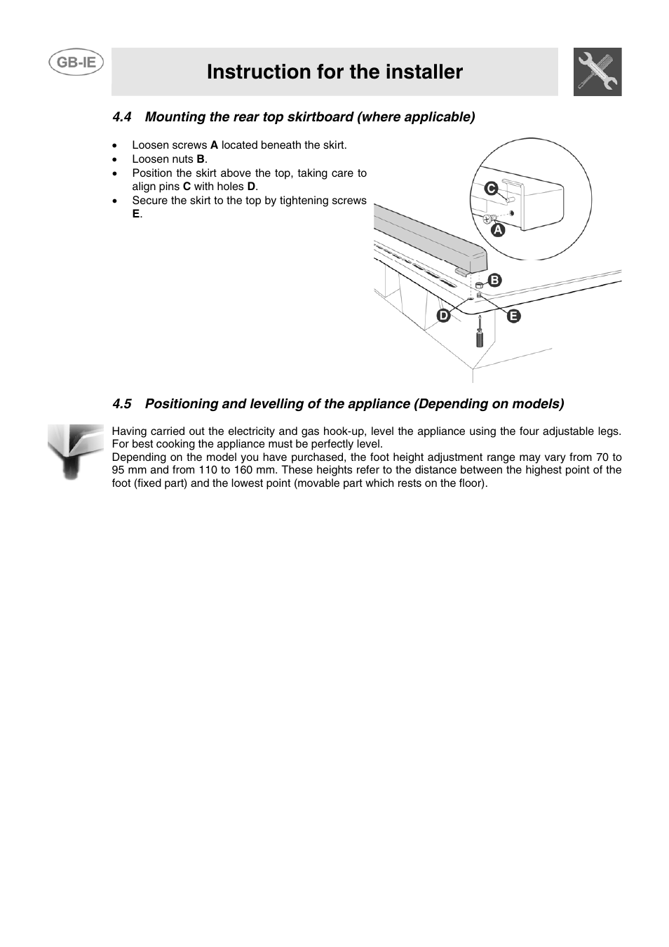 Instruction for the installer | Smeg CB61ME User Manual | Page 14 / 29