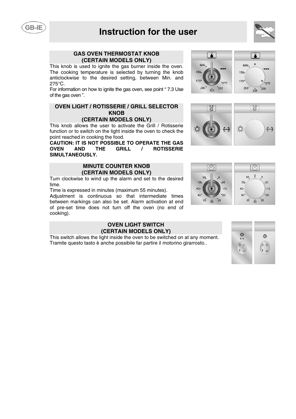 Instruction for the user | Smeg CB61ME User Manual | Page 16 / 29