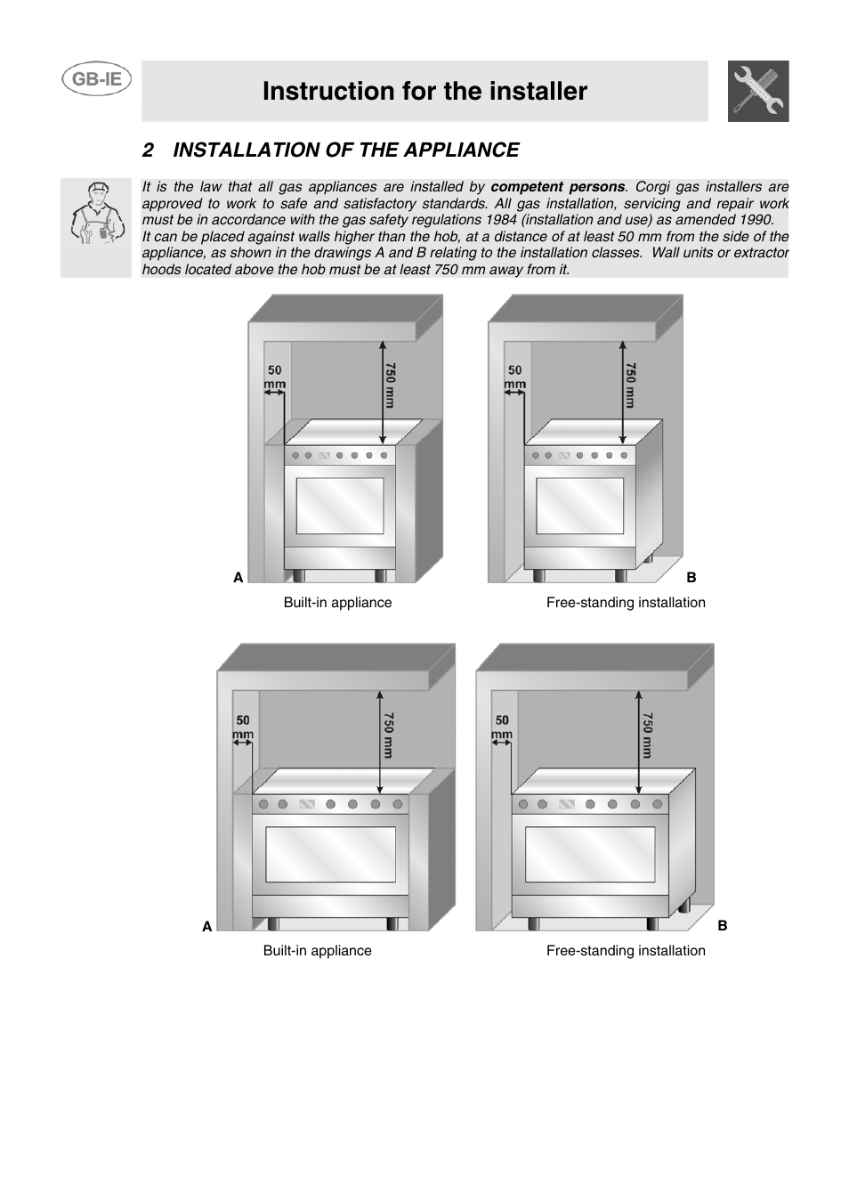 2 installation of the appliance, Instruction for the installer | Smeg CB61ME User Manual | Page 4 / 29