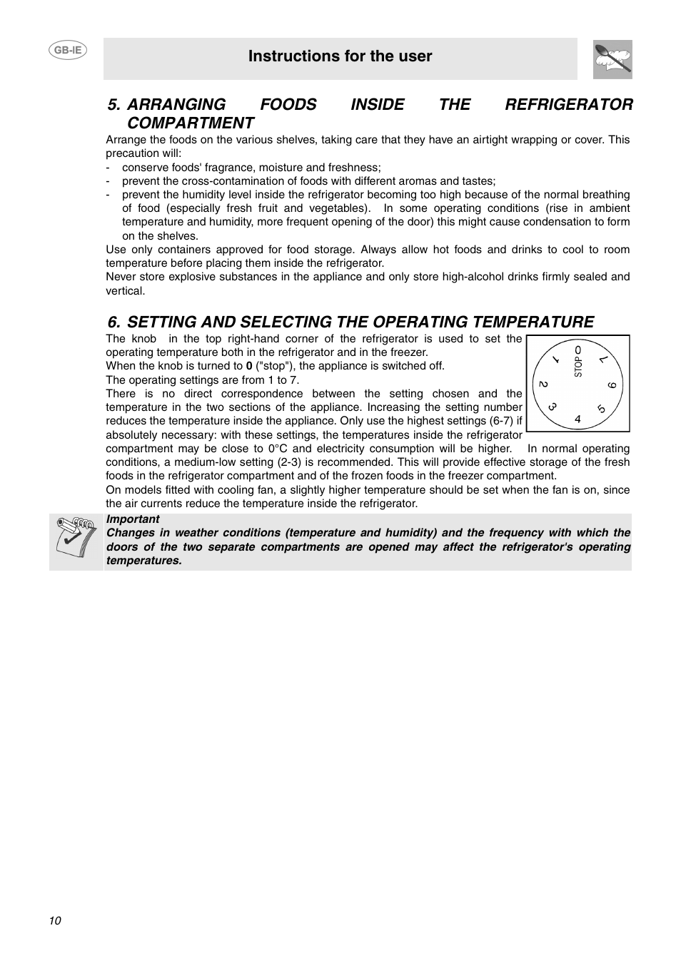 Setting and selecting the operating temperature, Instructions for the user | Smeg FAB28JCS User Manual | Page 8 / 17