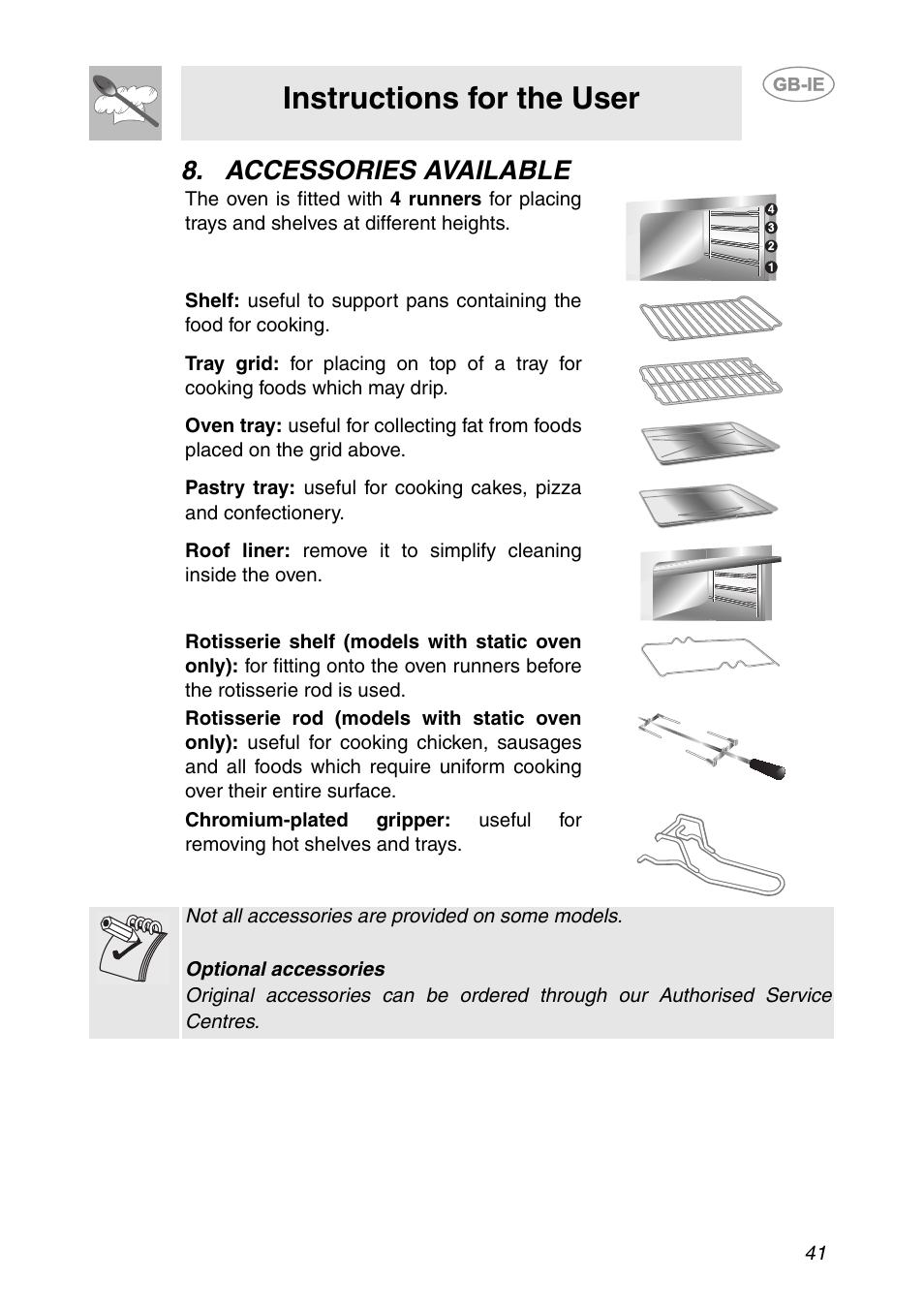 Accessories available, Instructions for the user | Smeg AP361MFEB User Manual | Page 12 / 27