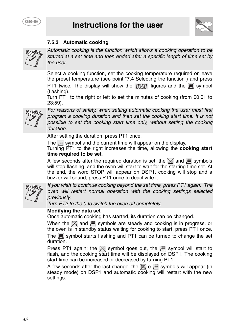 3 automatic cooking, Instructions for the user | Smeg SC106 User Manual | Page 11 / 29