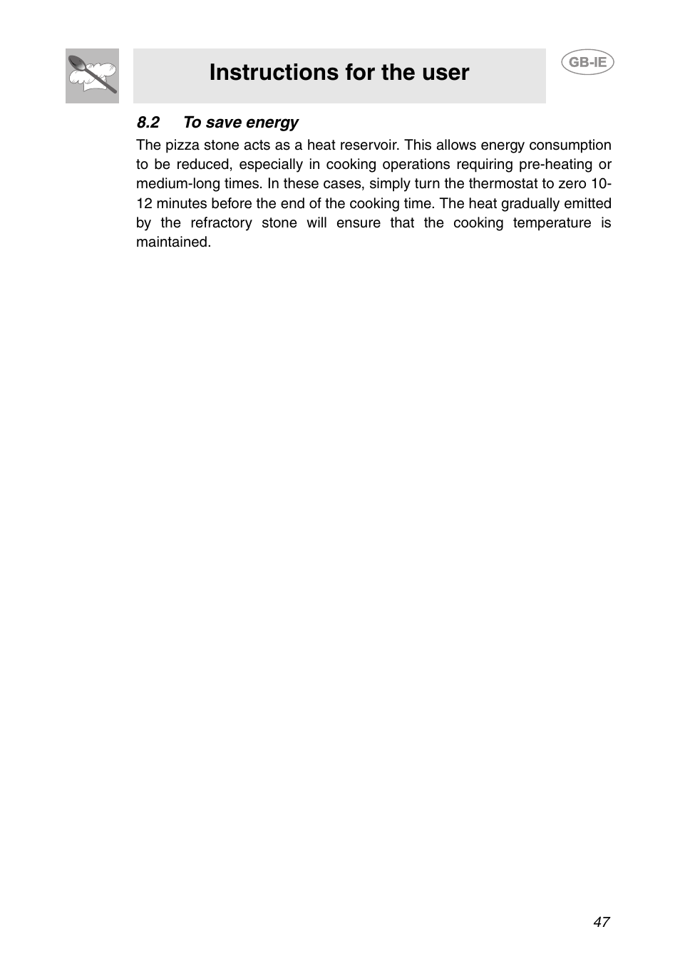 2 to save energy, Instructions for the user | Smeg SC106 User Manual | Page 16 / 29