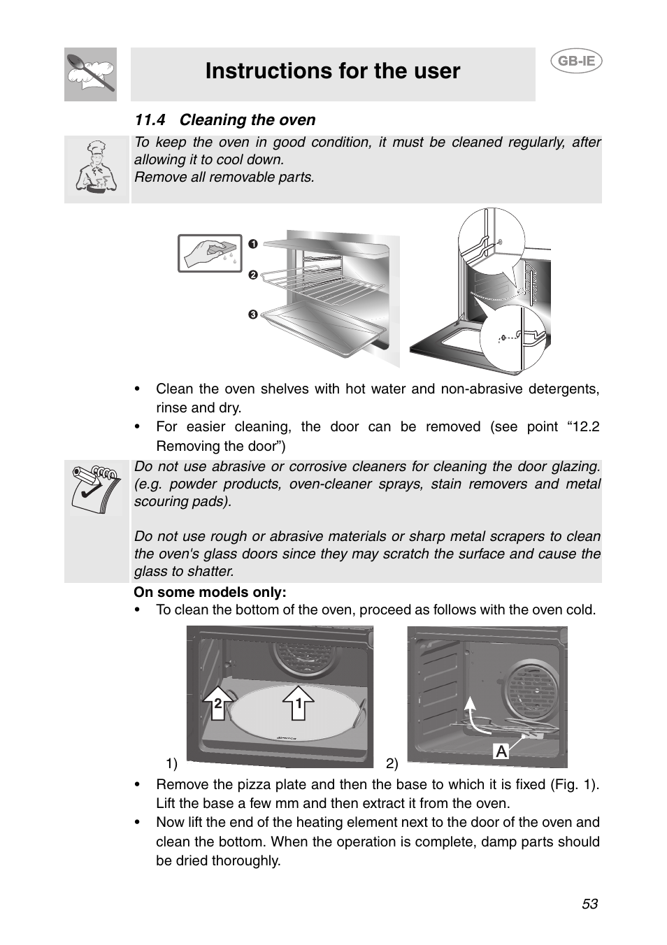 4 cleaning the oven, Instructions for the user | Smeg SC106 User Manual | Page 22 / 29