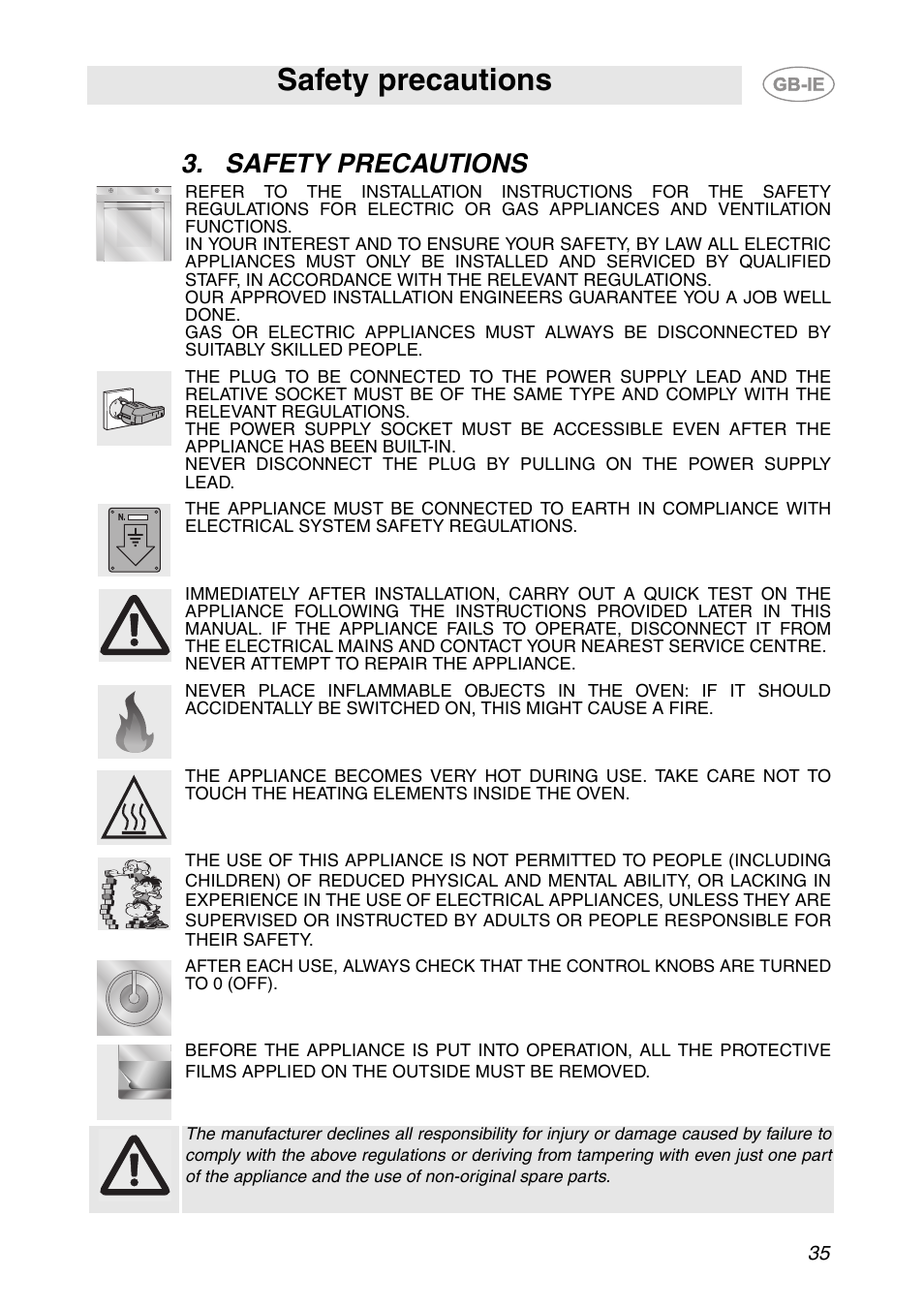 Safety precautions | Smeg SC106 User Manual | Page 4 / 29