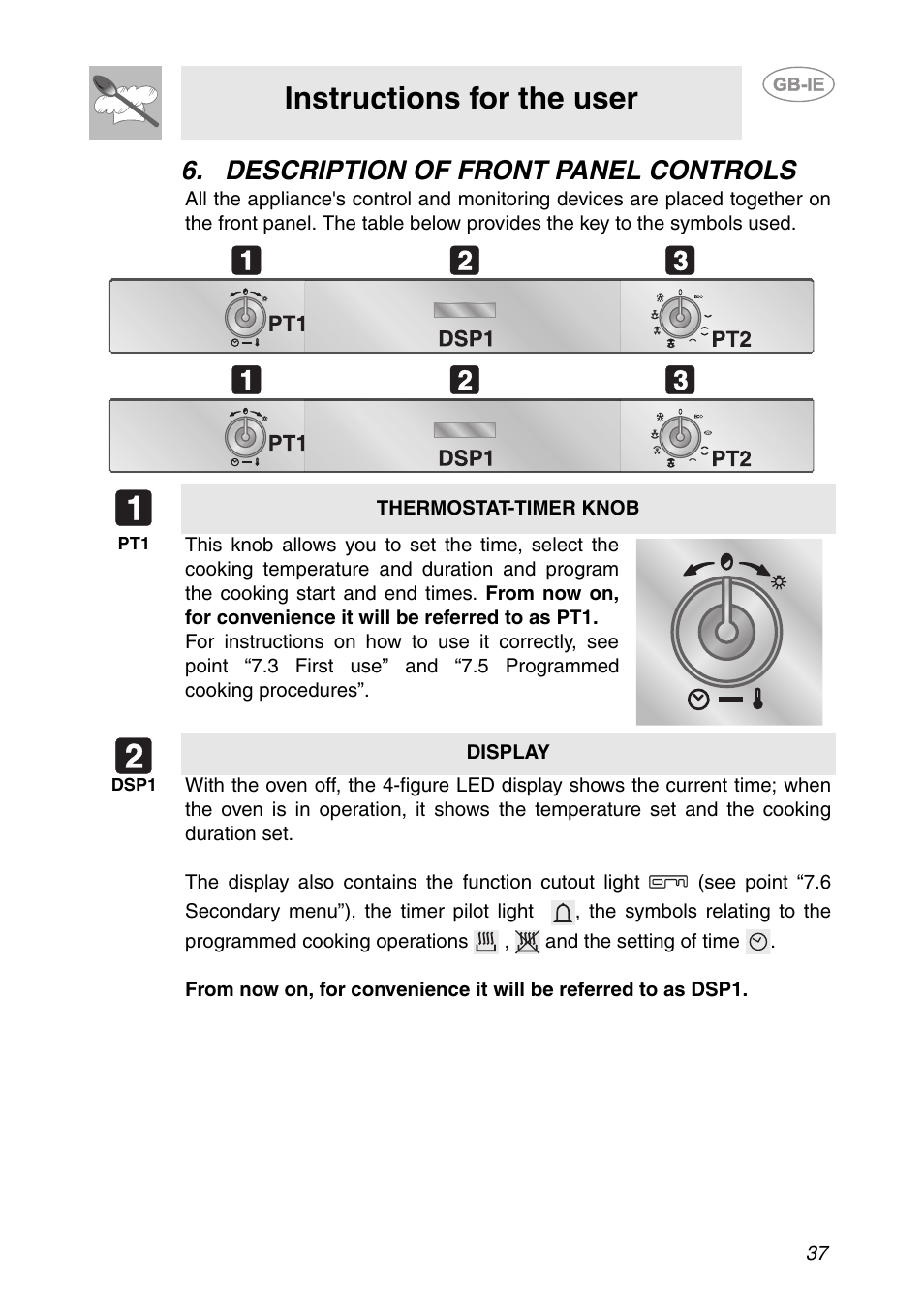 Description of front panel controls, Instructions for the user | Smeg SC106 User Manual | Page 6 / 29