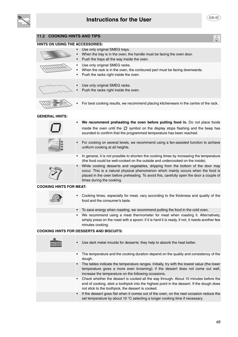 Instructions for the user | Smeg CE6GPXU User Manual | Page 17 / 30