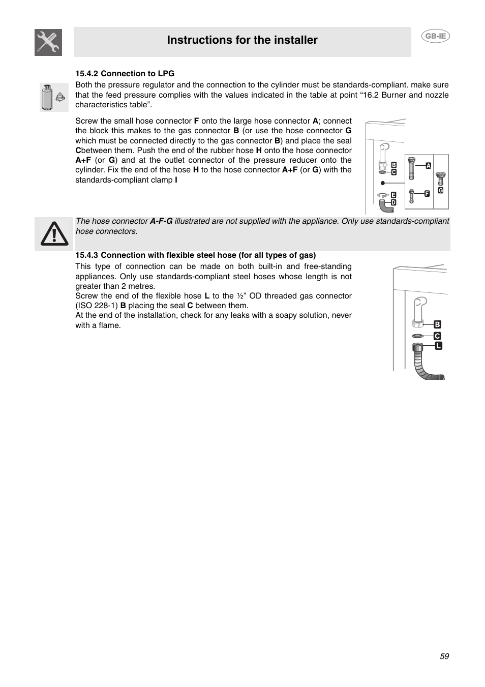 2 connection to lpg, Instructions for the installer | Smeg CE6GPXU User Manual | Page 27 / 30