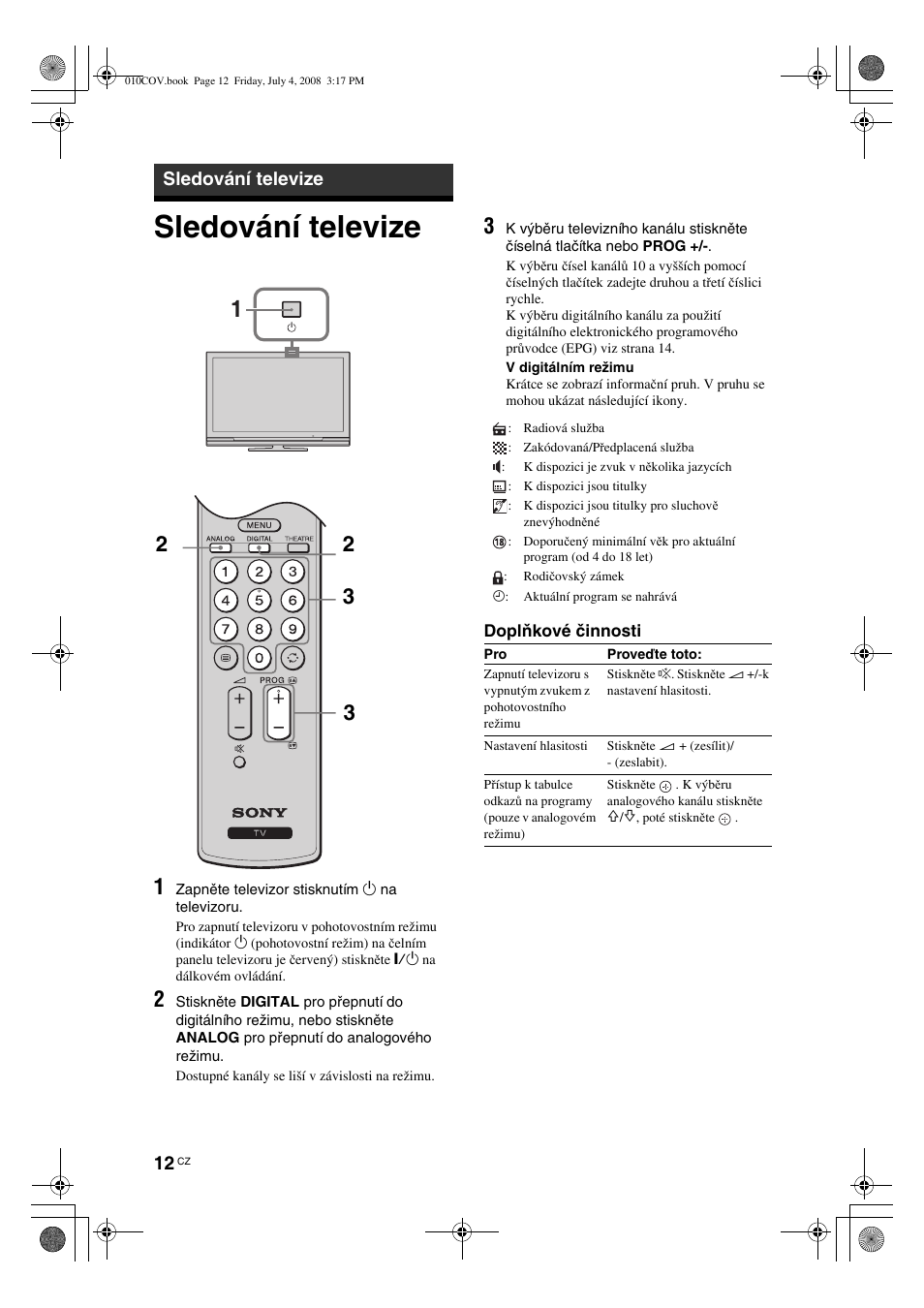 Sledování televize | Sony KDL-26 S4000 User Manual | Page 102 / 181