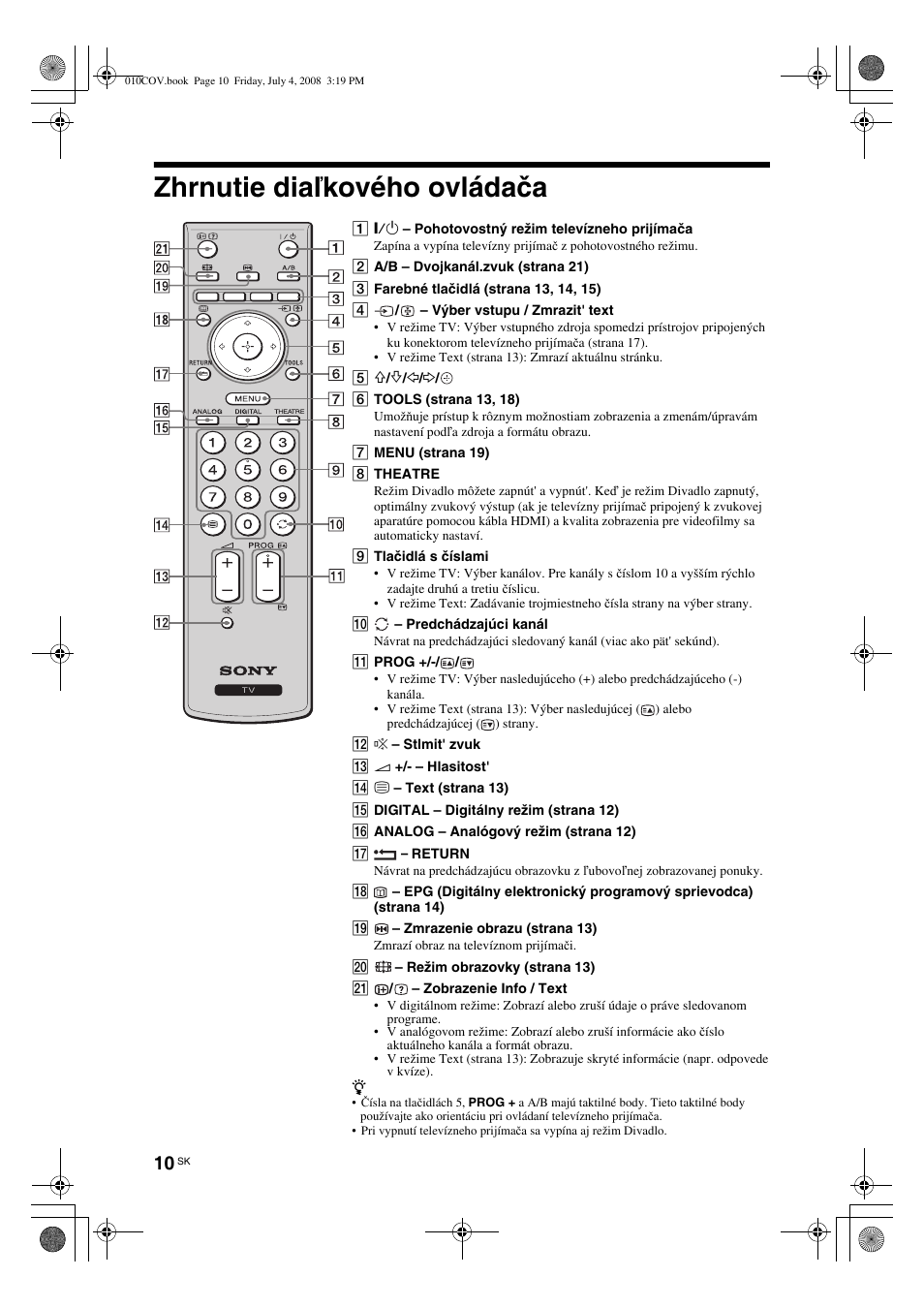 Zhrnutie diaľkového ovládača | Sony KDL-26 S4000 User Manual | Page 130 / 181