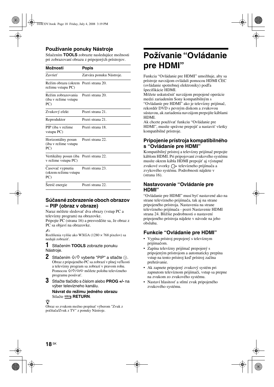 Požívanie “ovládanie pre hdmi | Sony KDL-26 S4000 User Manual | Page 138 / 181
