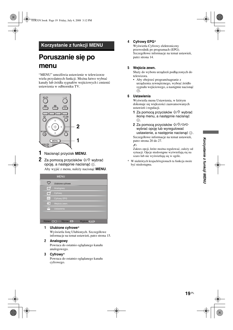 Poruszanie się po menu, Korzystanie z funkcji menu | Sony KDL-26 S4000 User Manual | Page 79 / 181
