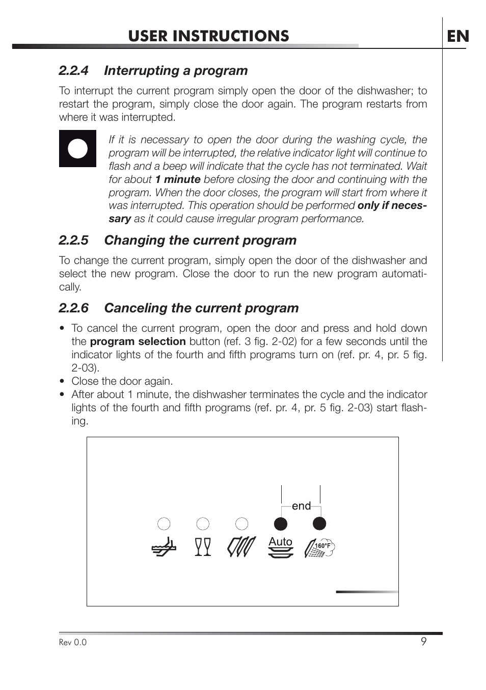 User instructions, 4 interrupting a program, 5 changing the current program | 6 canceling the current program | Smeg STA4645U User Manual | Page 10 / 93