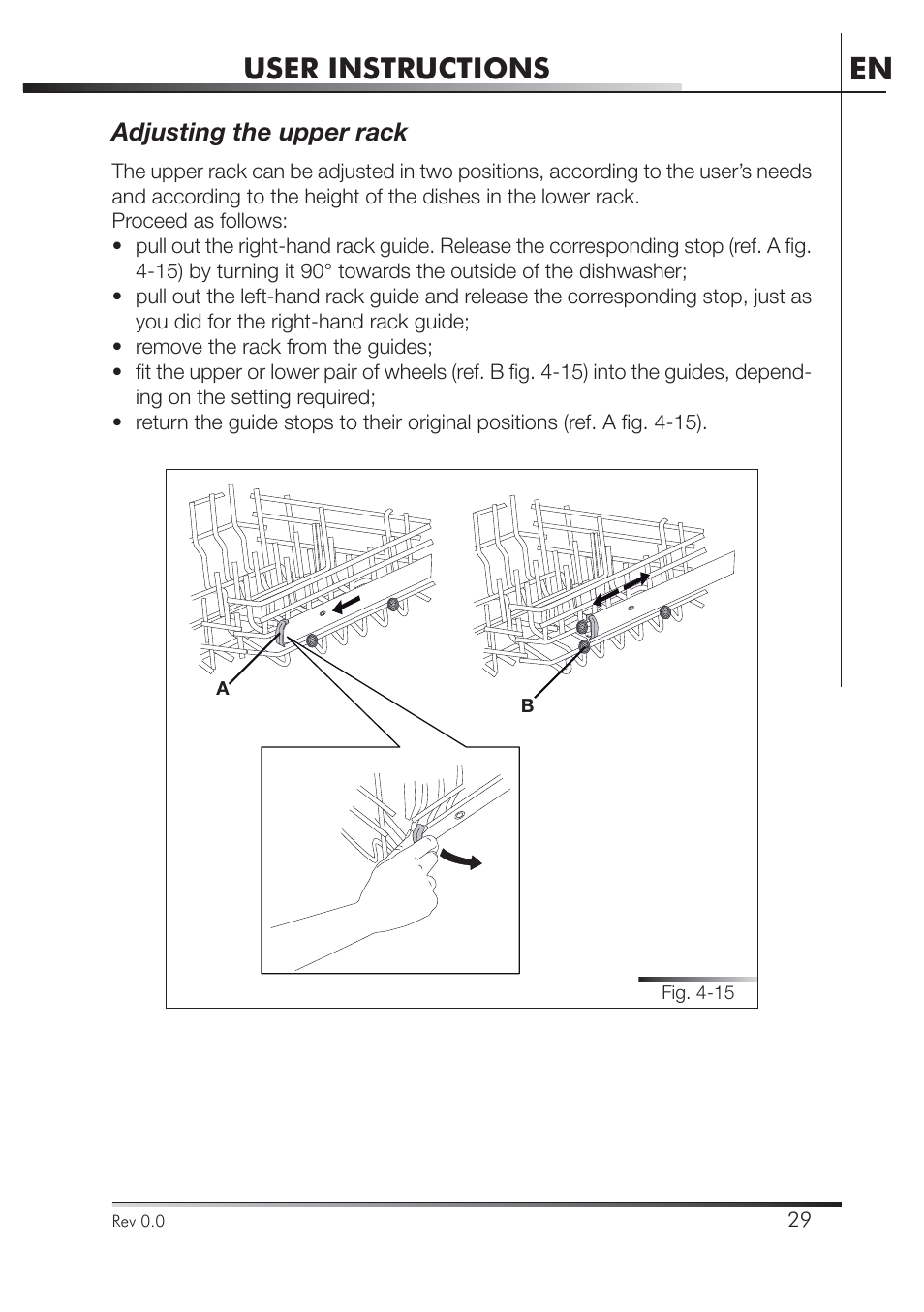User instructions, Adjusting the upper rack | Smeg STA4645U User Manual | Page 46 / 93