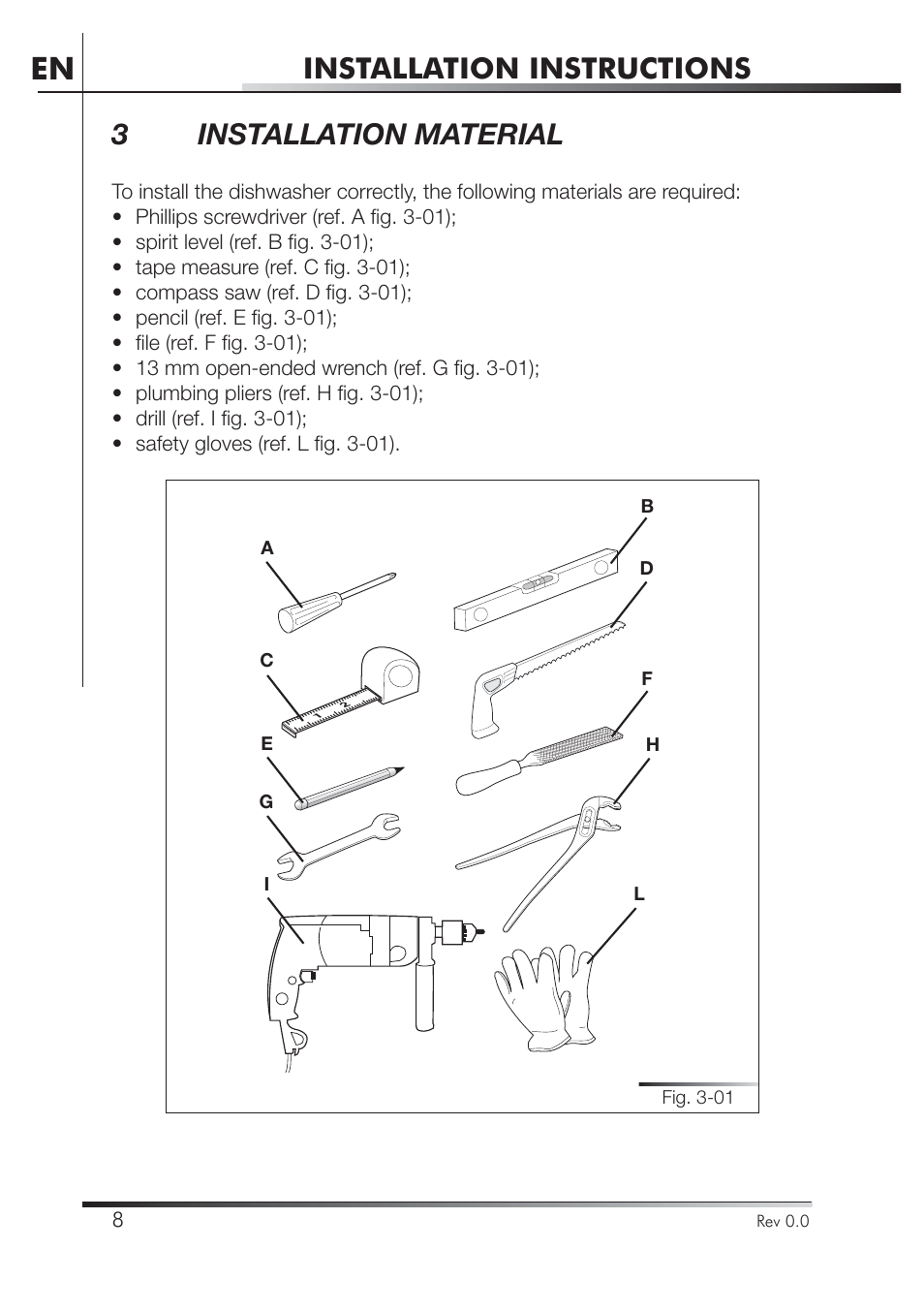 Installation instructions, 3 installation material | Smeg STA4645U User Manual | Page 62 / 93