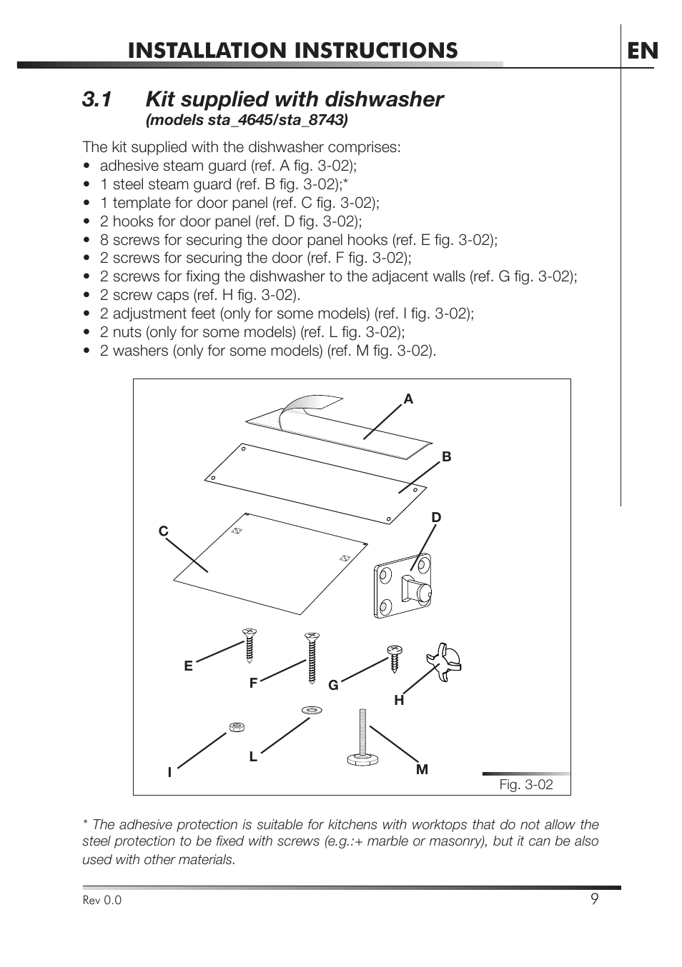 Installation instructions, 1 kit supplied with dishwasher | Smeg STA4645U User Manual | Page 63 / 93