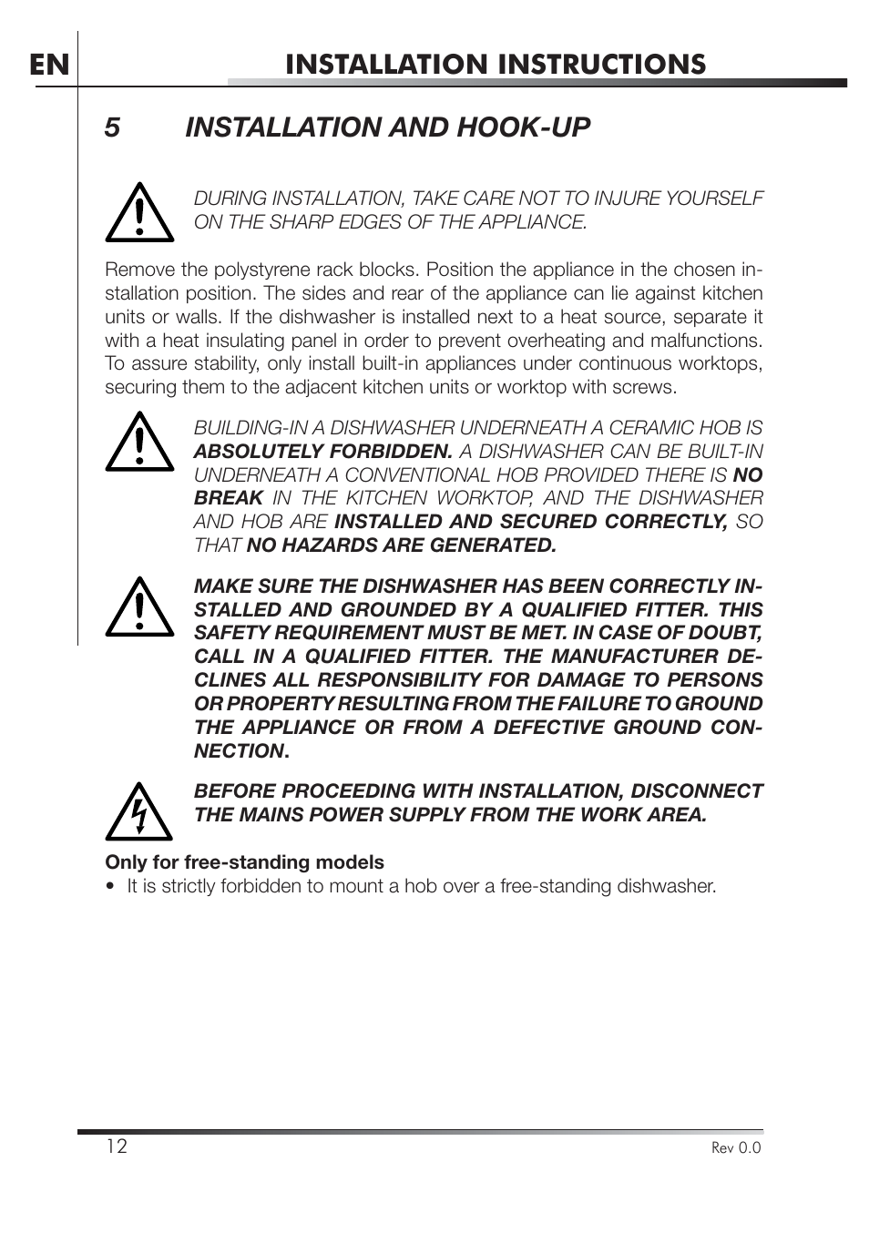 Installation instructions, 5installation and hook-up | Smeg STA4645U User Manual | Page 66 / 93